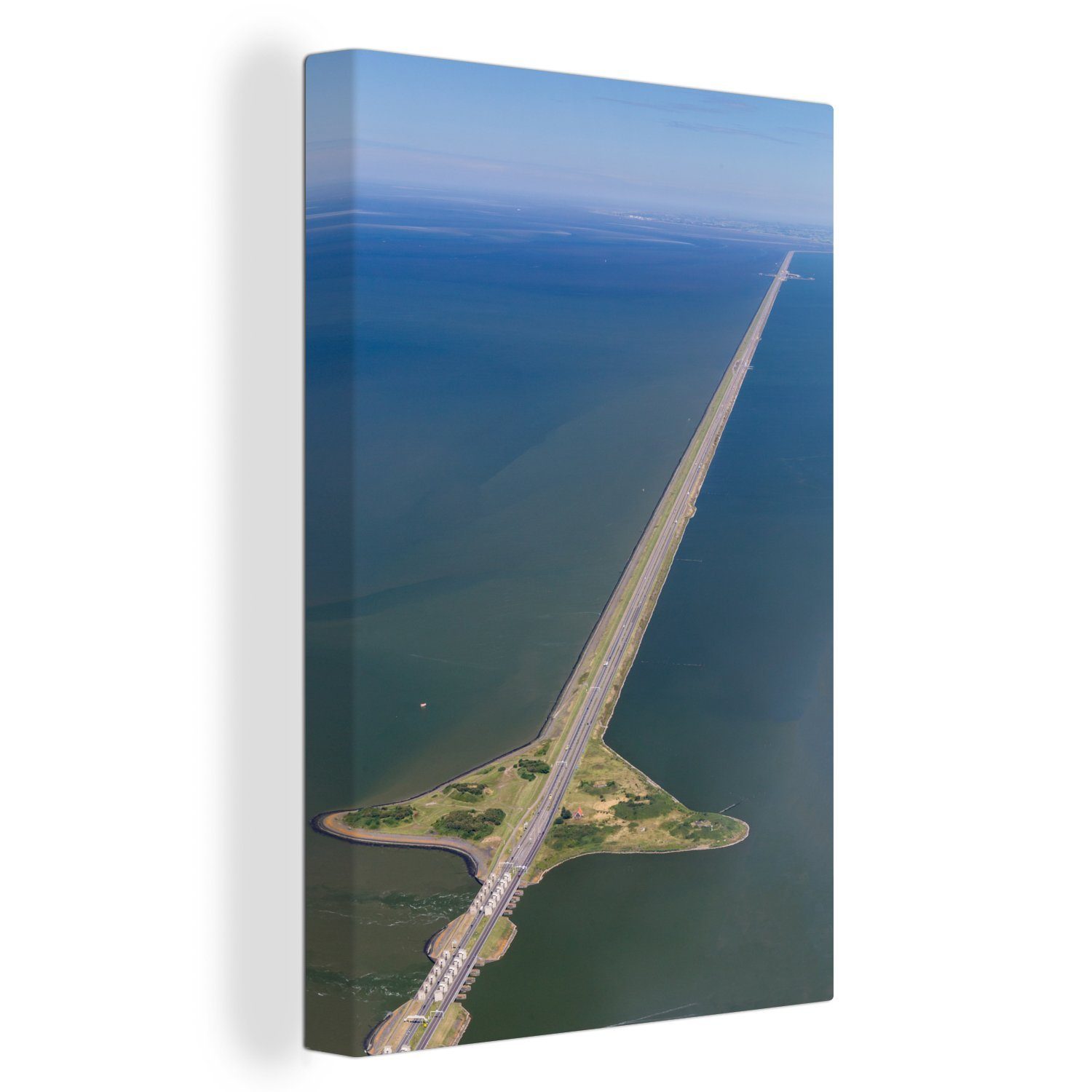 OneMillionCanvasses® Leinwandbild Luftaufnahme des Afsluitdijk in den Niederlanden, (1 St), Leinwandbild fertig bespannt inkl. Zackenaufhänger, Gemälde, 20x30 cm