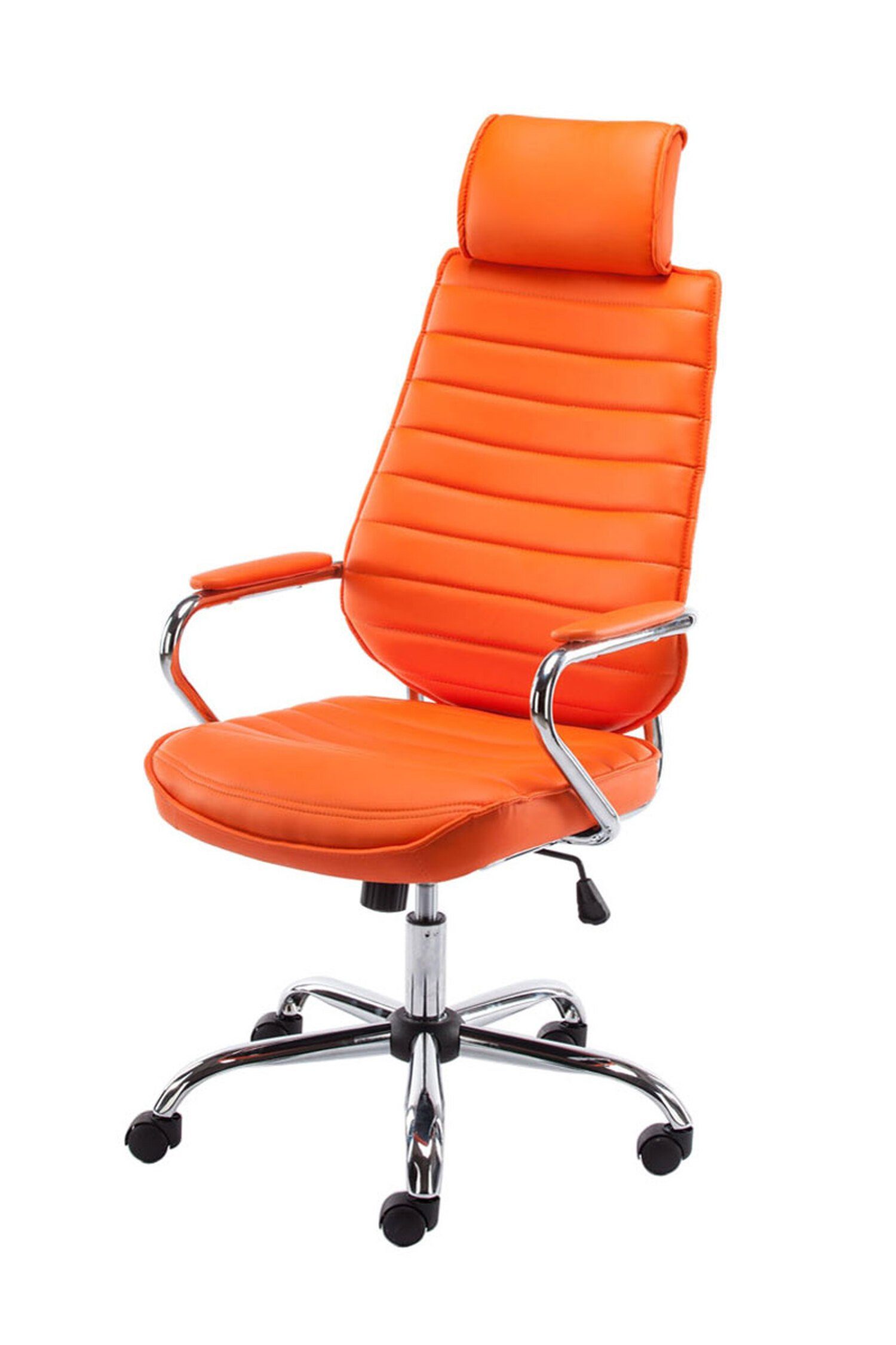 TPFLiving Bürostuhl Rocket V2 mit bequemer Rückenlehne - höhenverstellbar und 360° drehbar (Schreibtischstuhl, Drehstuhl, Chefsessel, Bürostuhl XXL), Gestell: Metall chrom - Sitz: Kunstleder orange