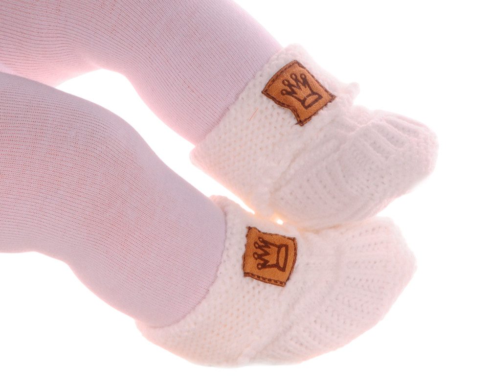La Bortini Füßlinge Baby Stricksocken Strickschuhe booties in Weiß gestrickt neutral (1 Paar weiße Babyschuhe) unisex, 0-6Mon, für Neugeborene Babys, Erstlingssocken