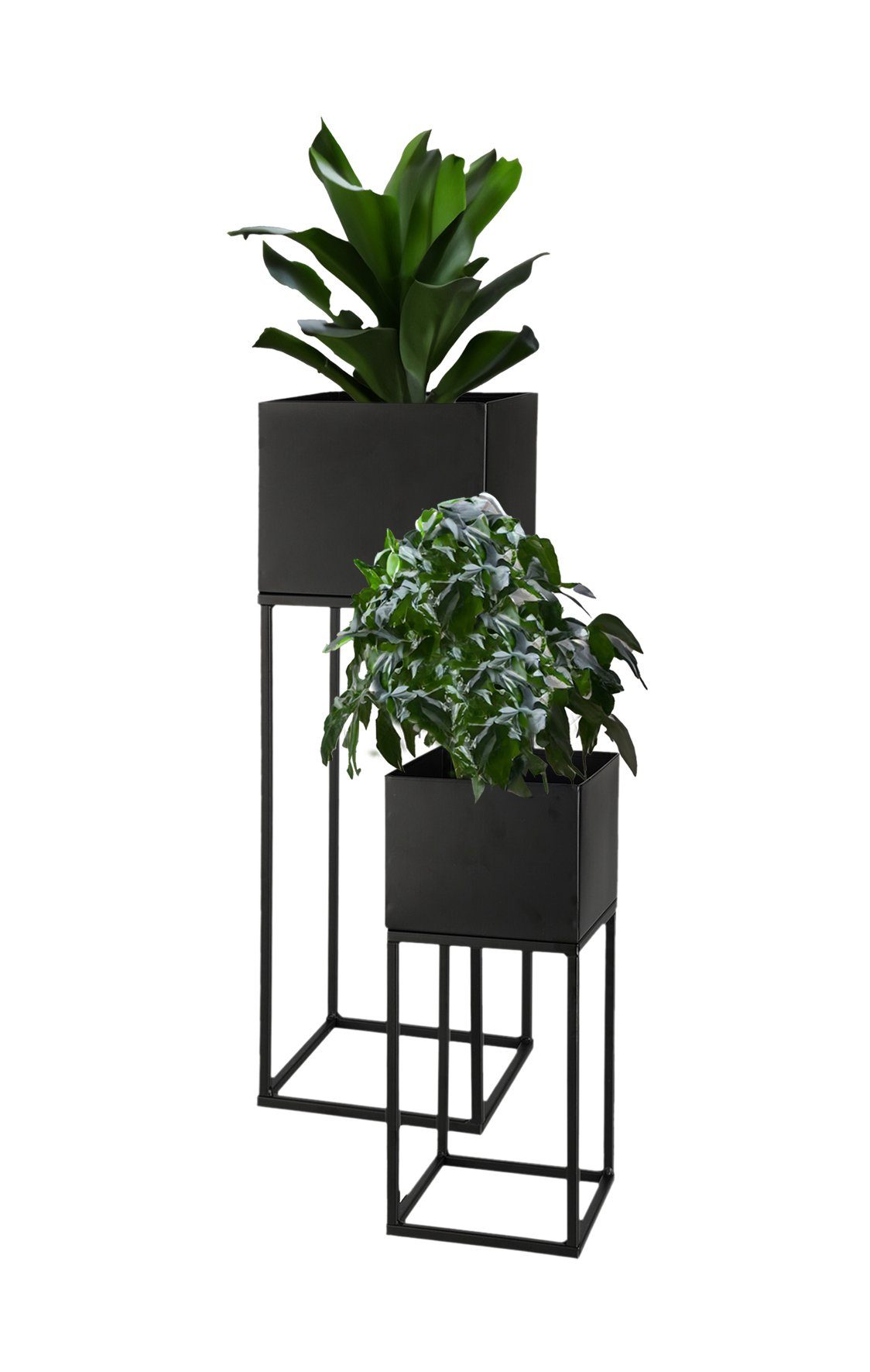 Spetebo Metal Flower Stand Garden Plant Pot Set of 2, Black, 58/37cm (Set of 2), Plant Stand with Integrated Pot