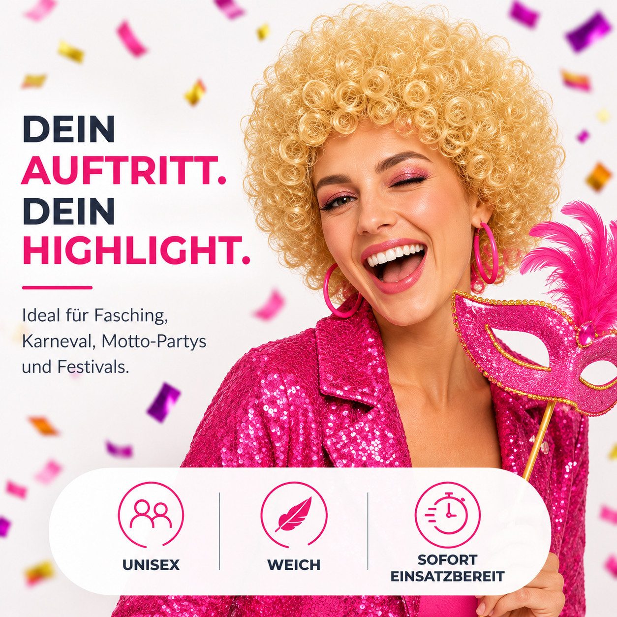 TK Gruppe Kostüm-Perücke Afro Lockenkopf Perücke Wig Kostüm– für Fasching & Karneval