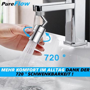 MAVURA Wasserhahnfilter PureFlow Universal Wasserhahn Spritzfilter drehbarer Schwenkbrause, Zubehör für Düsenspritze Luftsprudler Aufsatz, Filter Wasserhahnaufsatz schwenkbar 720° Brause