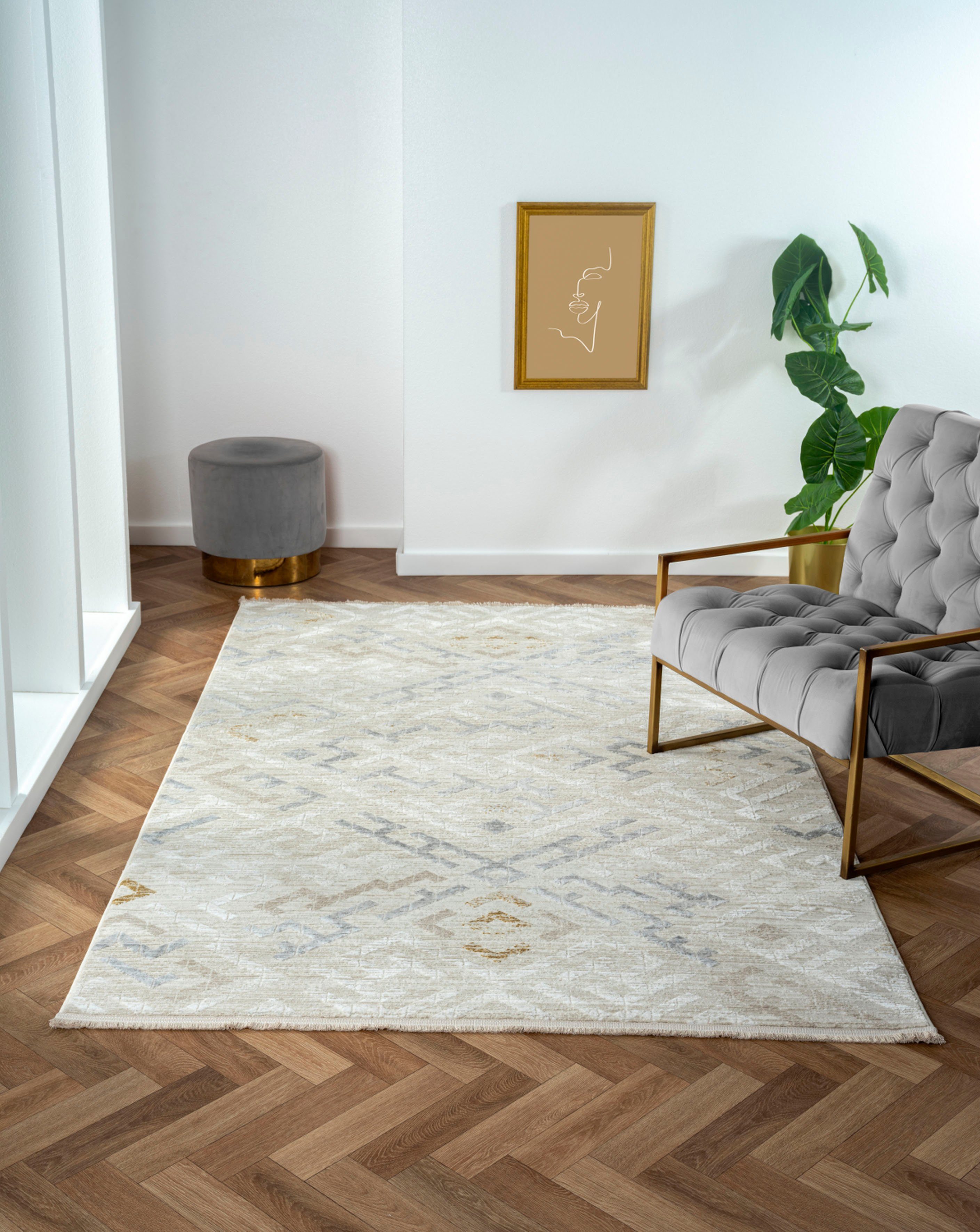 Myflair Möbel & Accessoires Teppich My Type, rechteckig, Höhe: 10 mm, Kurzflor, Ethno-Style, besonders weich durch Microfaser, mit Fransen