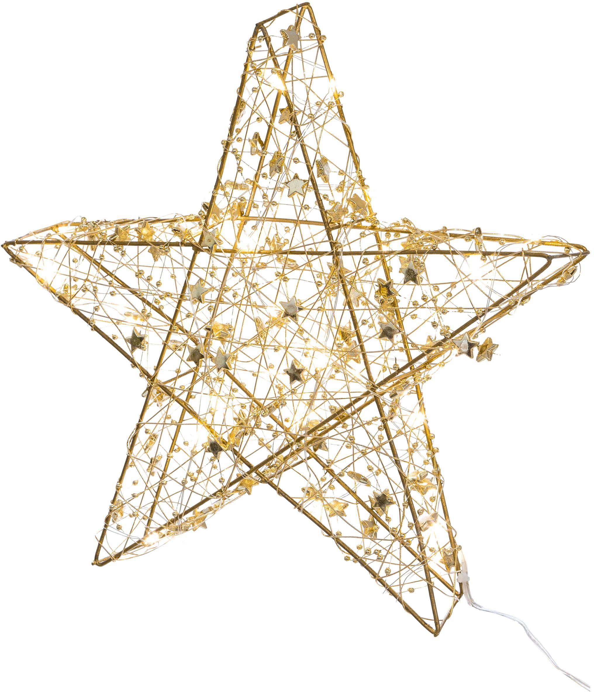 30 cm, Ø Weihnachtsstern, Weihnachtsdeko, mit LED Stern mit LED Draht, Timerfunktion LED's, fest 30 Timerfunktion, goldfarben integriert, aus light Creativ