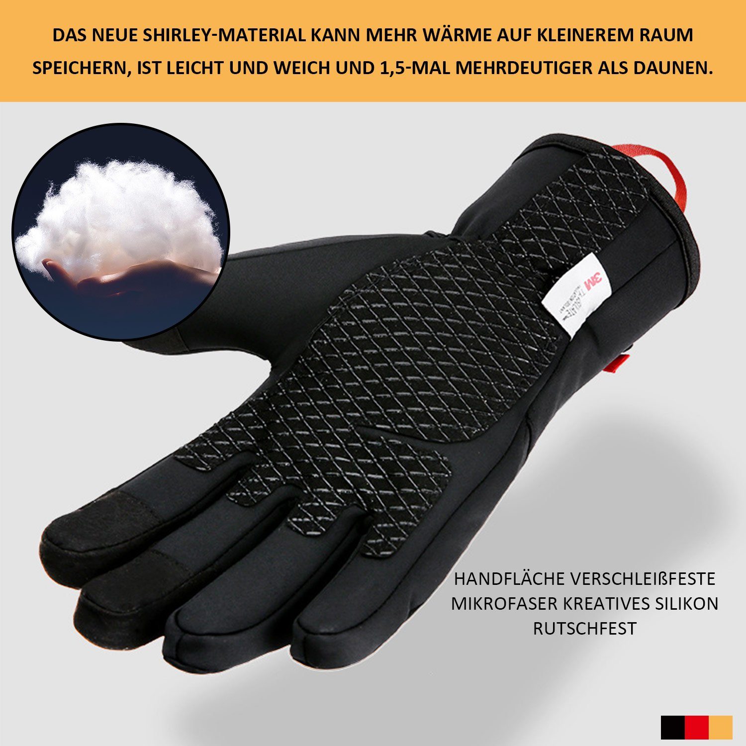 Touchscreen Winddicht Skihandschuhe MAGICSHE Handschuhe Schwarz Warme Winter