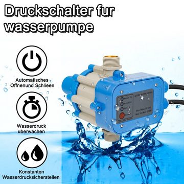 Clanmacy Wasserpumpe Pumpensteuerung Druckschalter mit Kabel Automatik Hauswasserwerk mit Baranzeige mit Manometer Druckwächter DPS-1, 4800L/Min