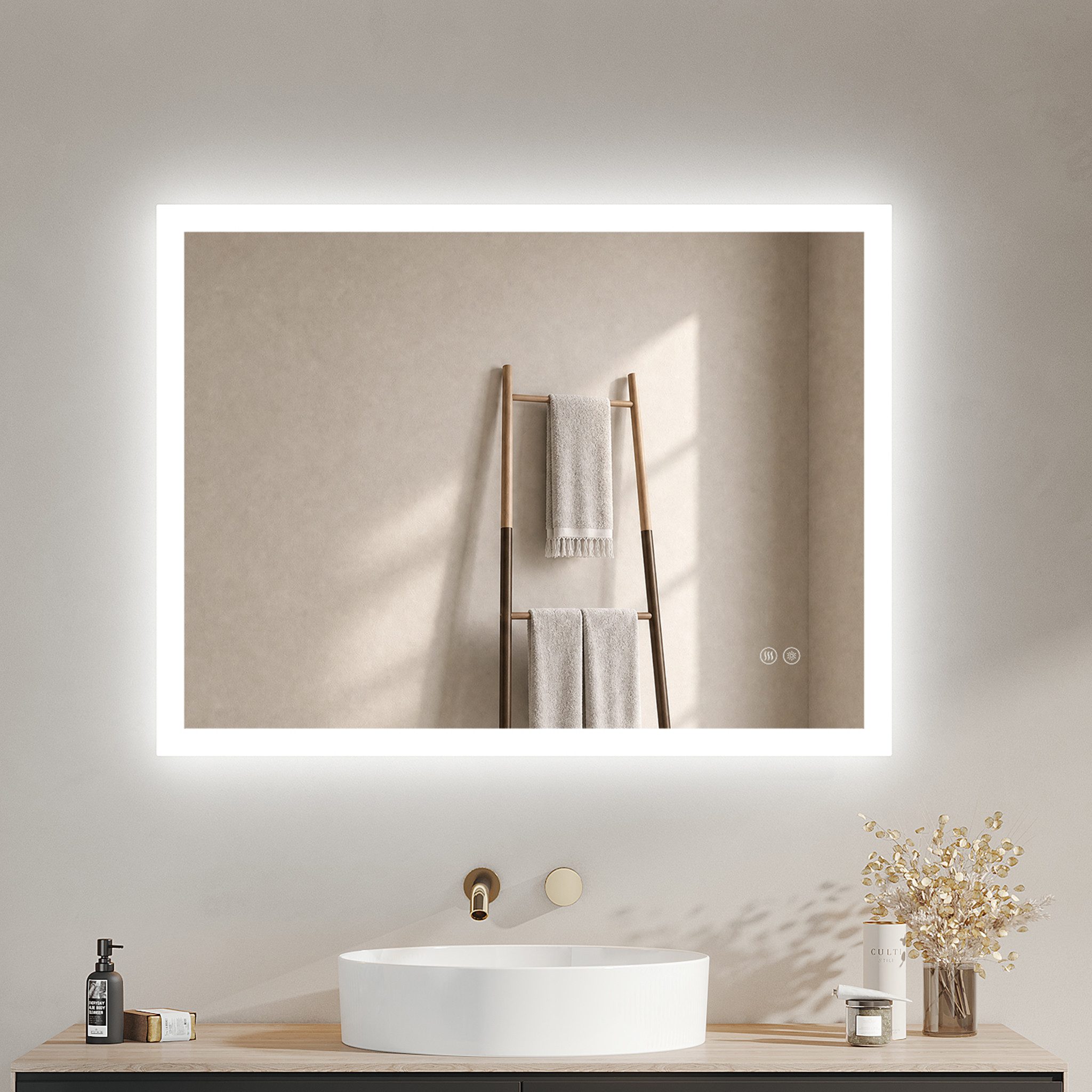 IMPTS Badspiegel LED Badezimmerspiegel Wandspiegel mit Beleuchtung Antibeschlag (Set, Speicherfunktion, Anti-Beschlag, 3 Lichtfarben, Dimmbar, Touch-Schalter), Badspiegel mit Beleuchtung Spiegel Bad Badezimmer