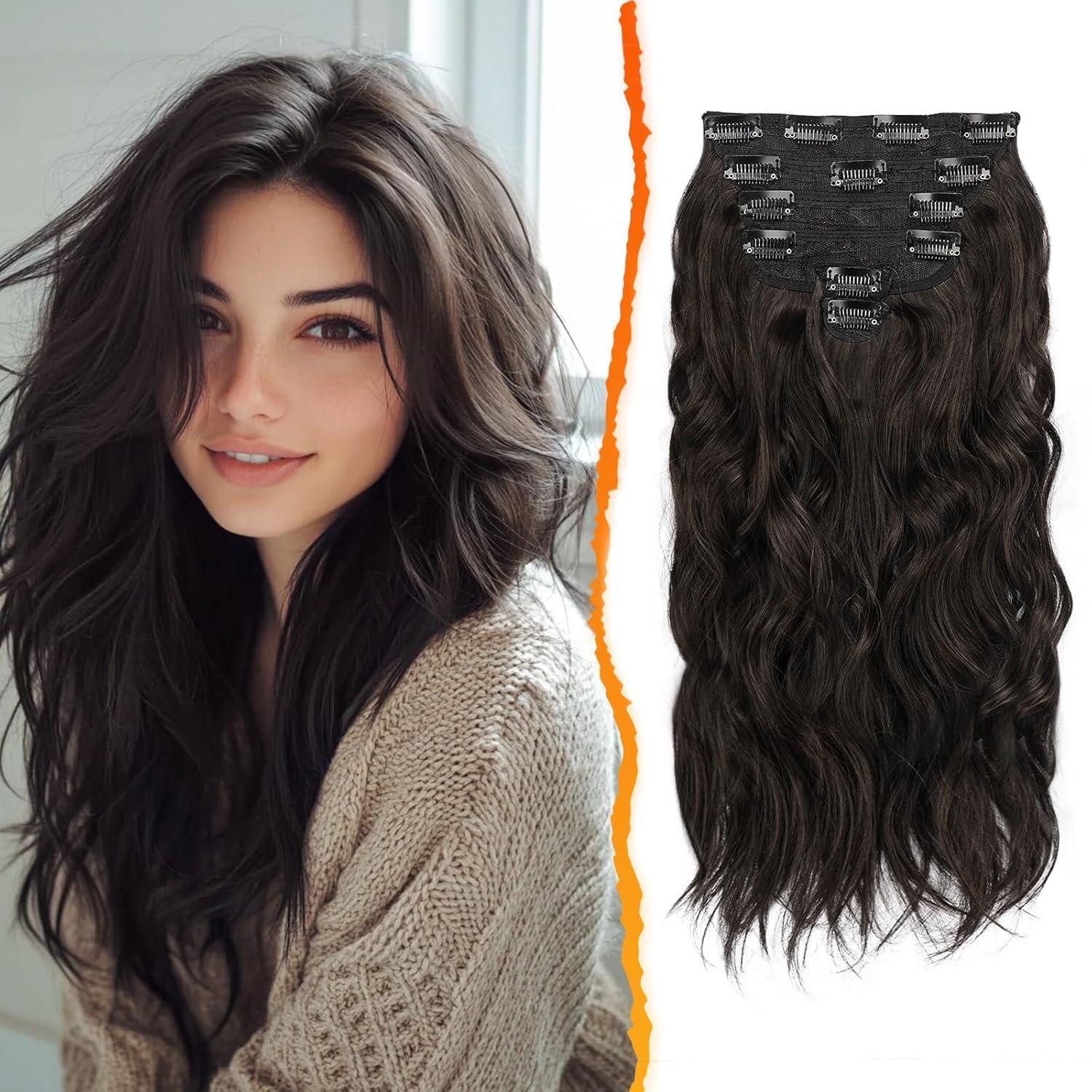Kunsthaar-Extension Clip-in Haar Extensions Braun 40cm Natürliche Wellige