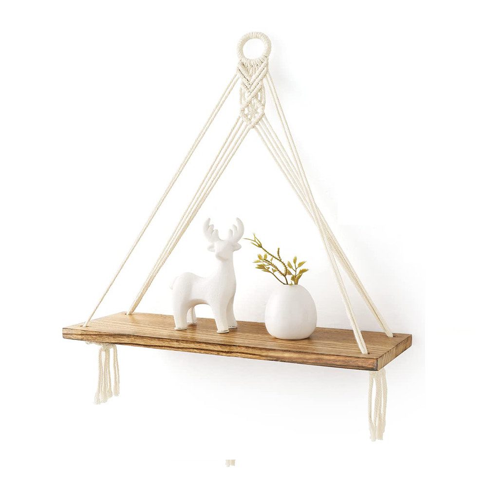 Agger Hängeregal Makramee-Hängeregal,Wandhalterung Dekohänger, Boho-Dekoratives Hängeregal, Baumwollseil, für Schlafzimmer,Wohnzimmer