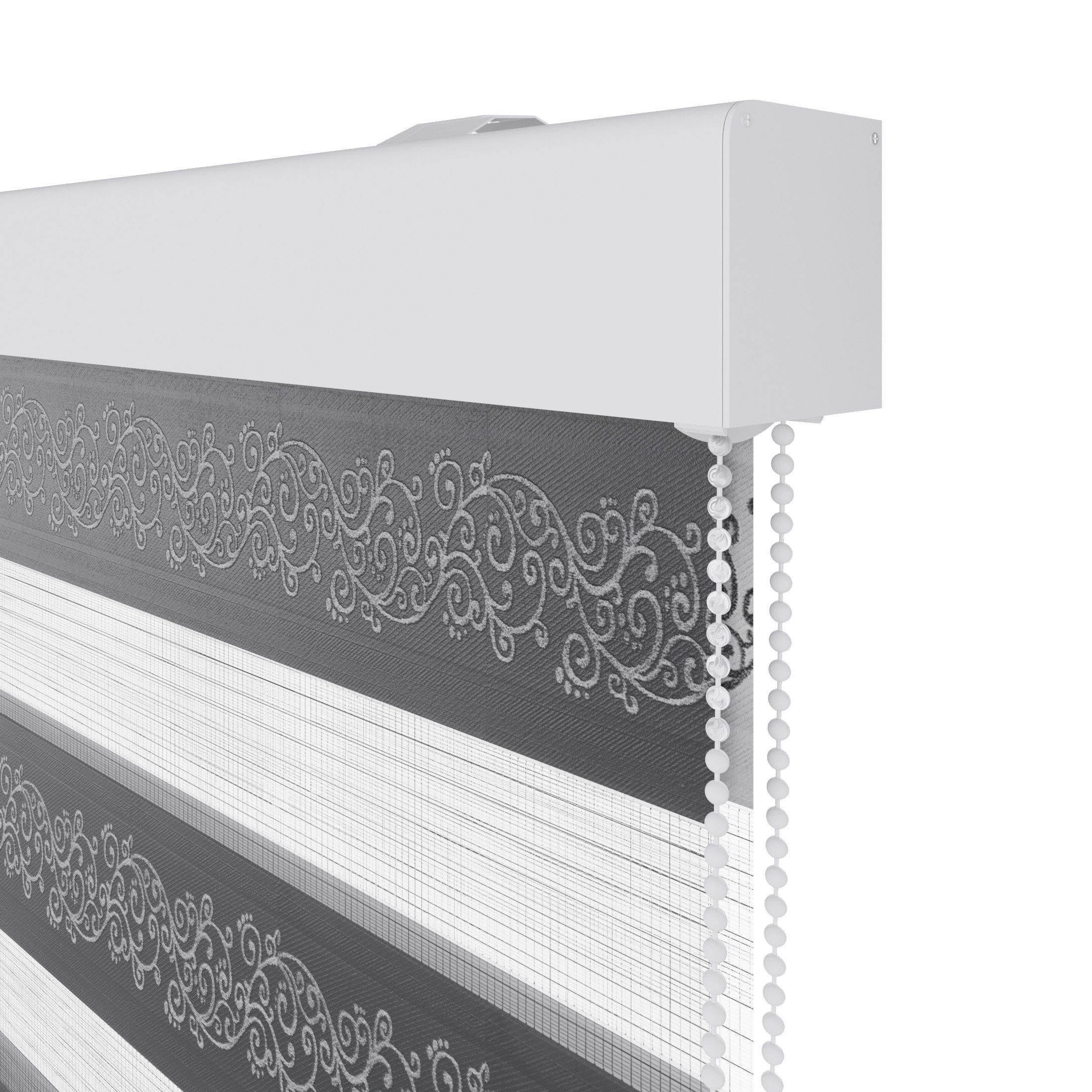 Doppelrollo Duorollo Doppelrollo mit Kassette Rankenmuster und Perlen Höhe: 250 cm, Plisseeonline, blickdicht, Deckenmontage, Freihängend, Deckenmontage mit Cli – Bild 4 von 4