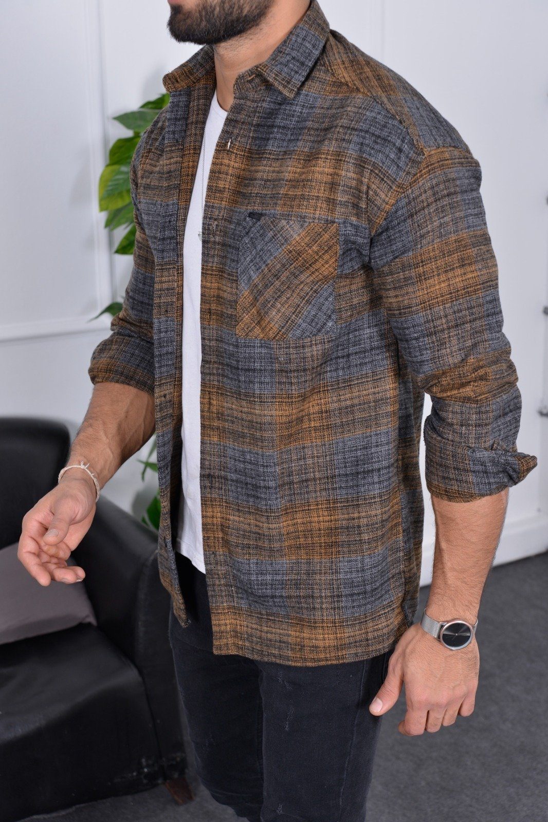 Megaman Jeans Flanellhemd Megaman H-264 Kariert Hemd Holzfällerhemd Herren günstig online kaufen