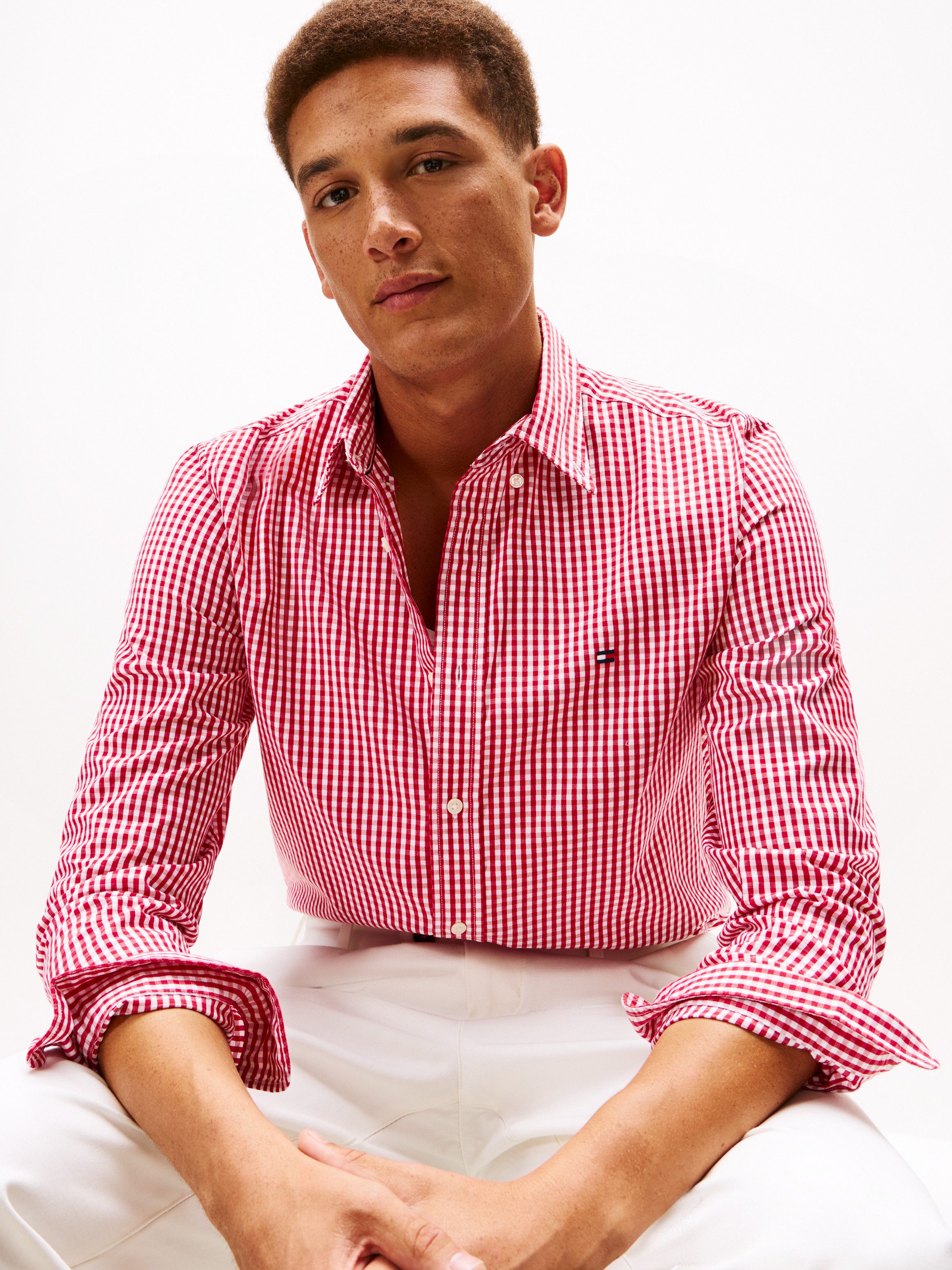 Tommy Hilfiger Langarmhemd FLEX POPLIN BIG GINGHAM regular fit, Button-down-Kragen