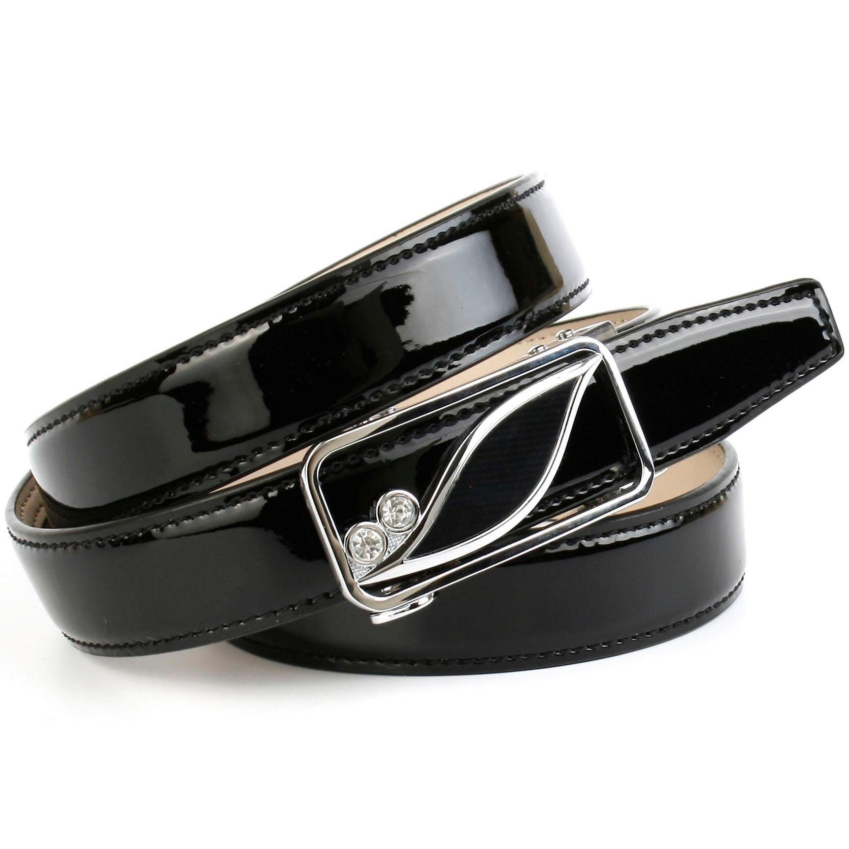 Anthoni Crown Ledergürtel Lackgürtel schwarz mit Automatik-Schließe in