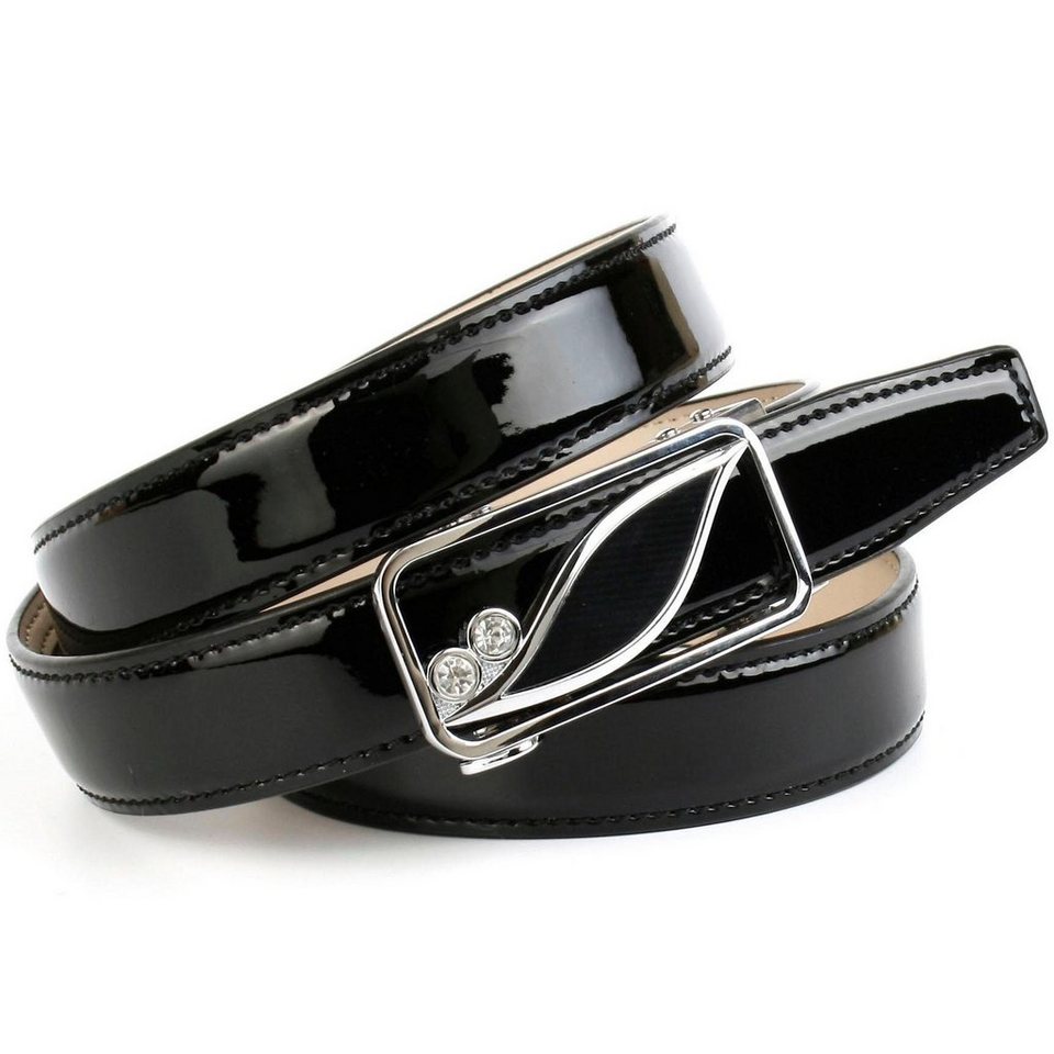 Anthoni Crown Ledergürtel Lackgürtel in schwarz mit Automatik-Schließe | Anzuggürtel