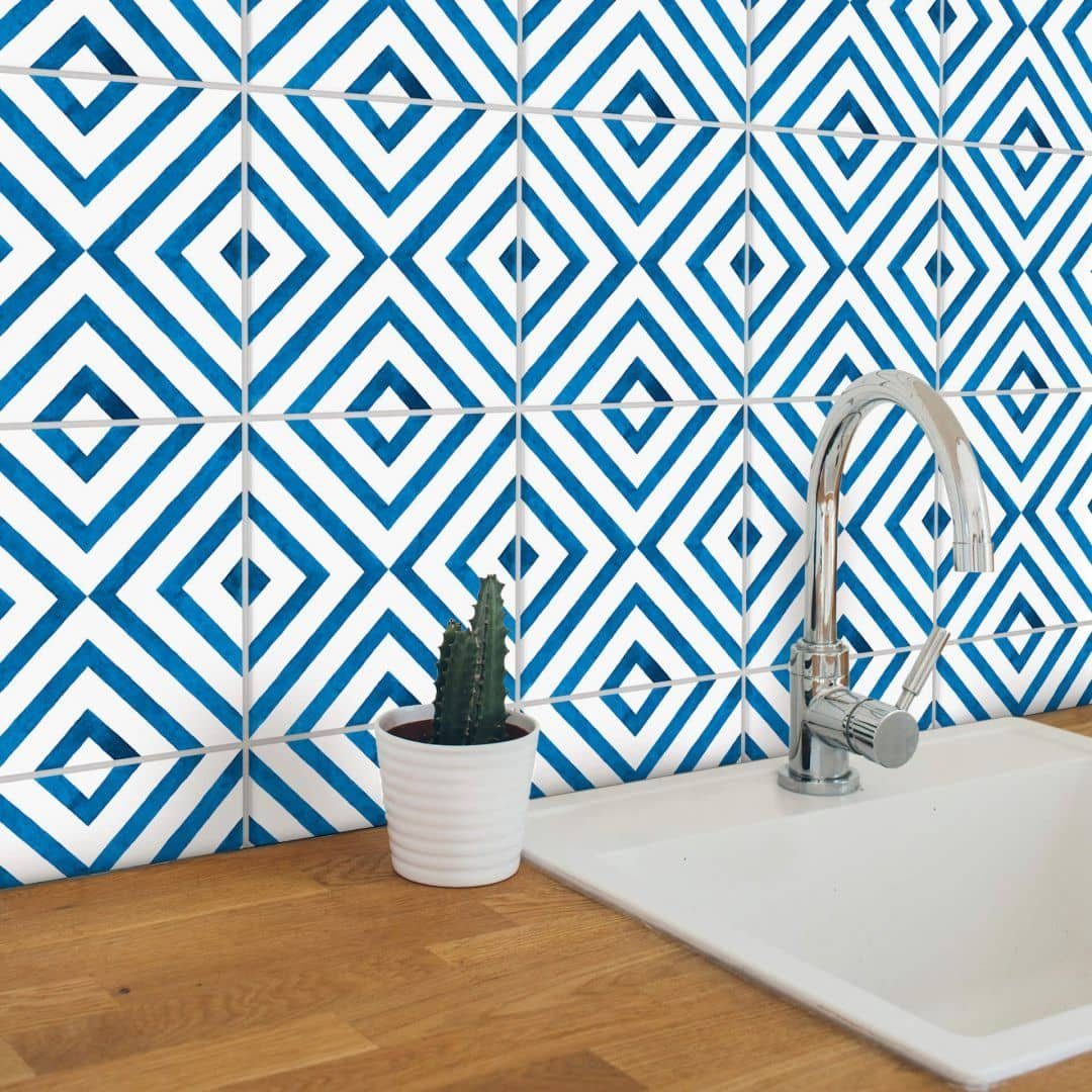 K&L Wall Art Fliesenaufkleber selbstklebend Klebefliese modern Skandinavisch Quadrate Blau