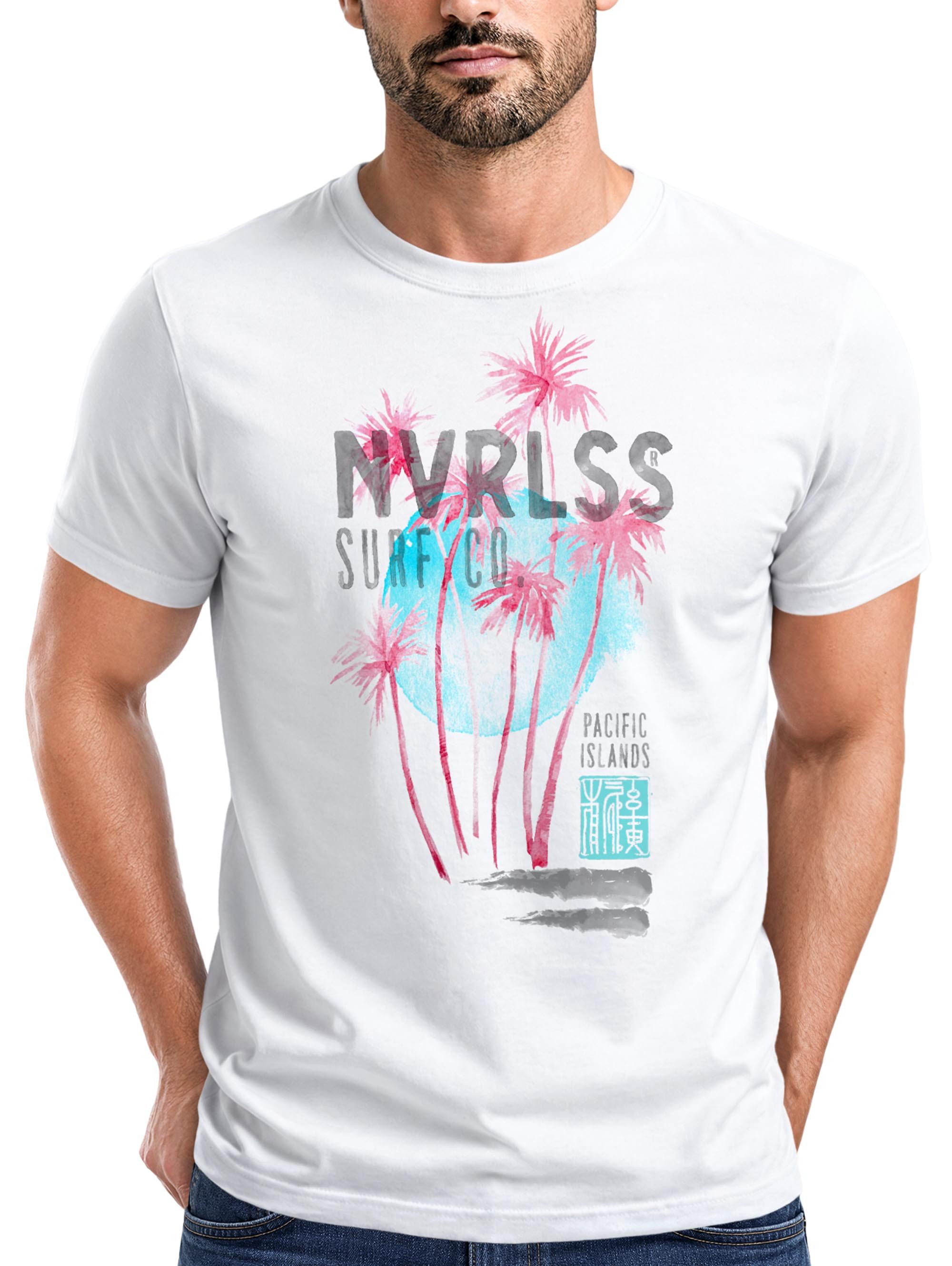 Neverless Print-Shirt Herren T-Shirt Palmen Sommer Strand Surfing Surf Pacific Island mit Print