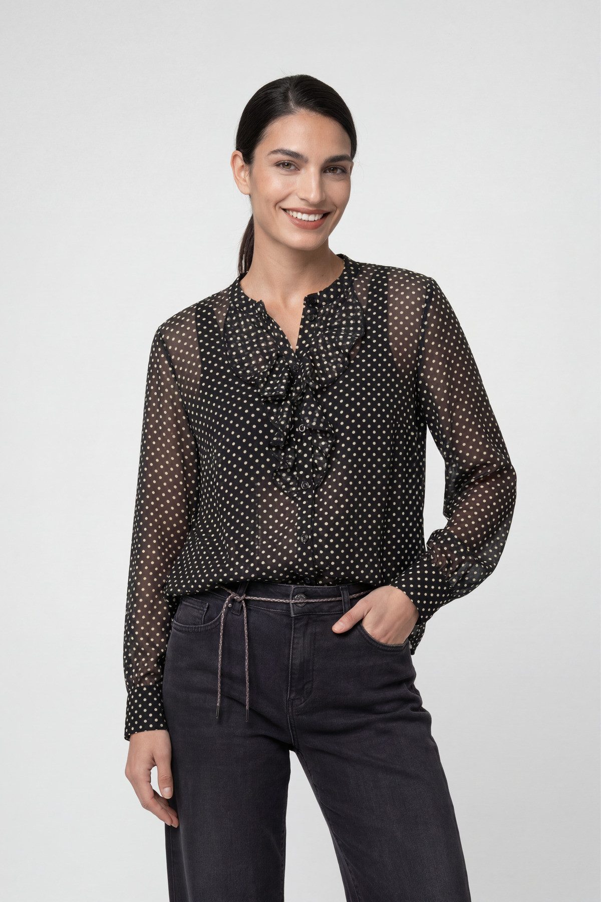 Langarmbluse Bluse Punktedruck allover