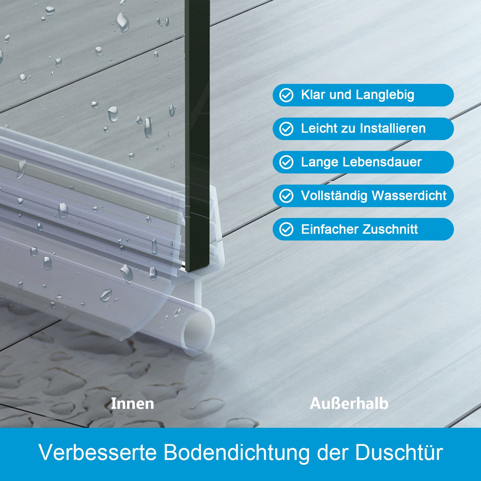 MEYKOERS Duschdichtung Ersatzdichtung für 7-8 mm Glas PVC Wasserabweiser Dichtungsprofiler, L: 100 cm, (Duschdichtung mit Rundlippe, 1-St), Transparent Duschdichtung für Glas