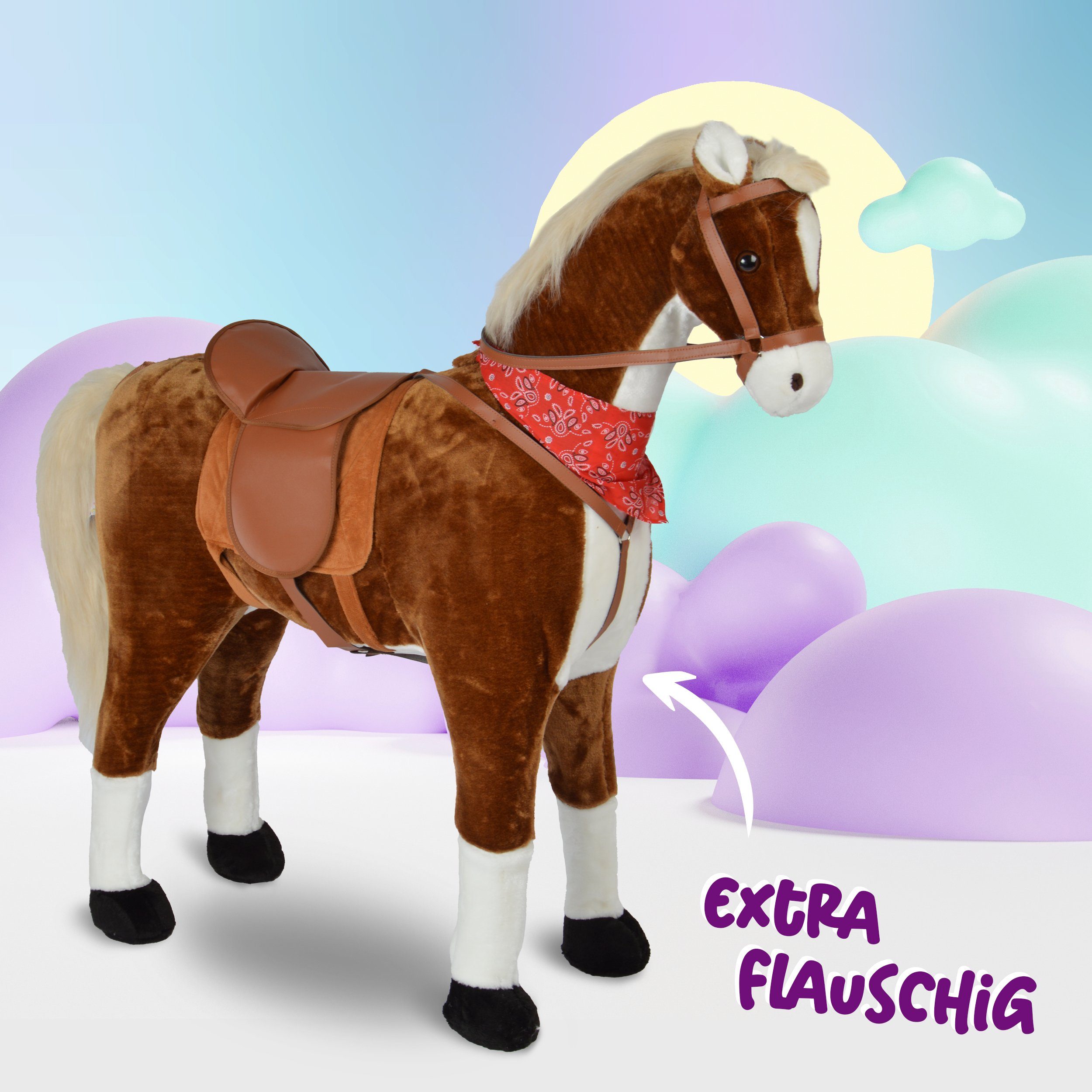 Pink Papaya Stehpferd Spielpferd für Kinder zum Reiten 105 cm, Pferd zum Reiten für Kinder