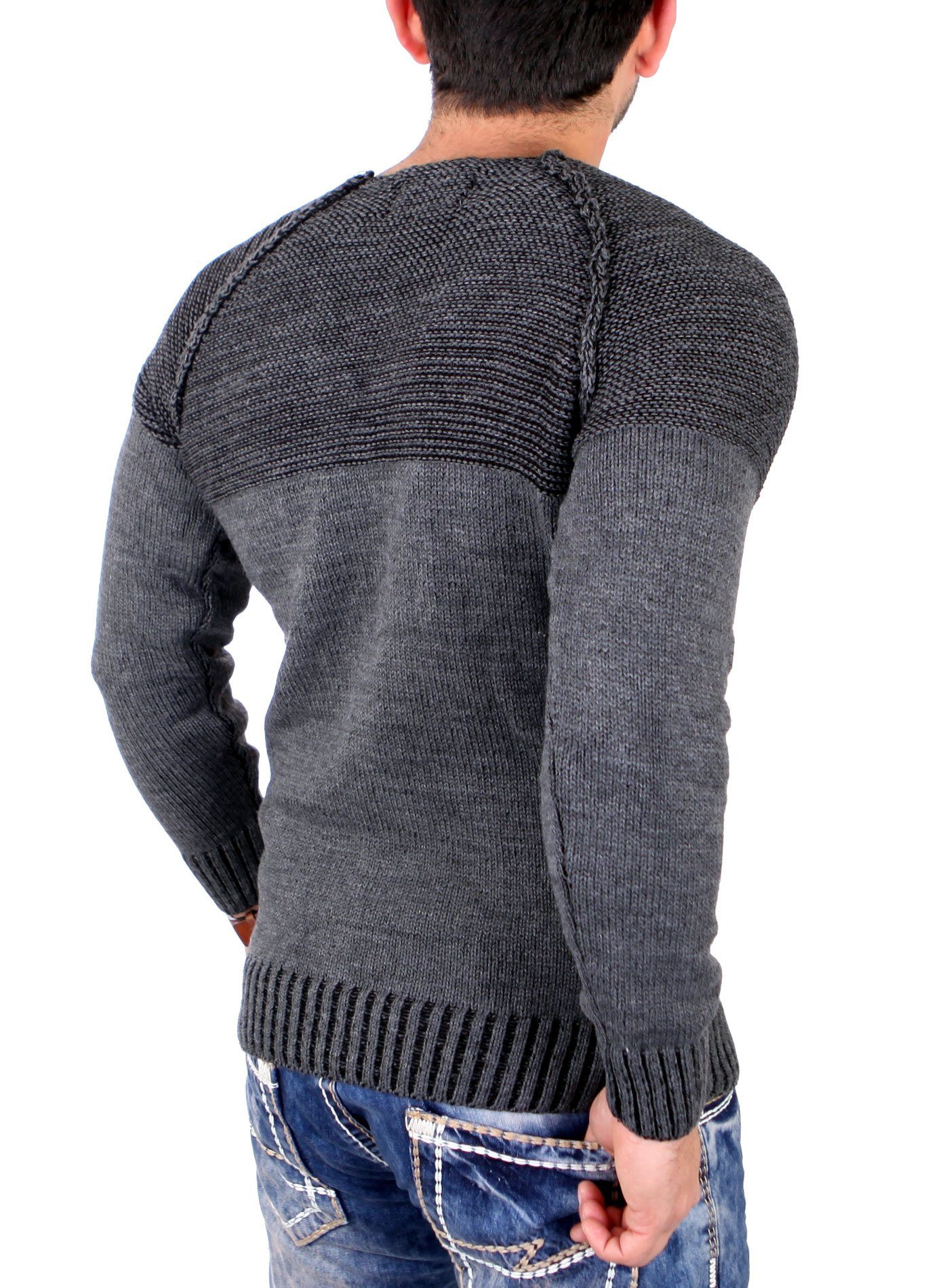 Reslad Strickpullover Reslad Strickpullover Herren Two Tone Rundhals Pullov günstig online kaufen