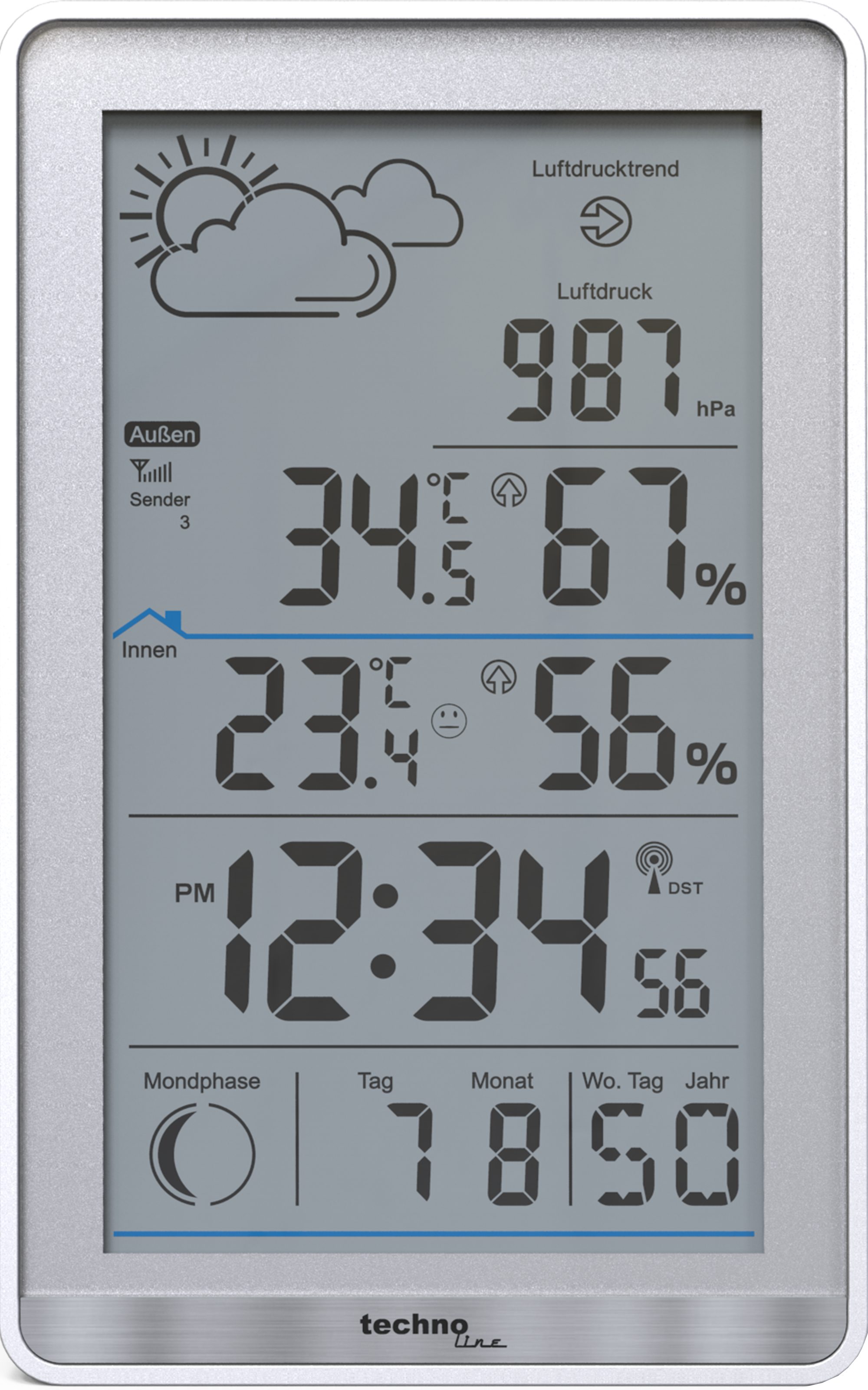 technoline WS 9218 Wetterstation (inklusive Außensender, Wettervorhersage, Mondphasenanzeige und Luftdruckanzeige)