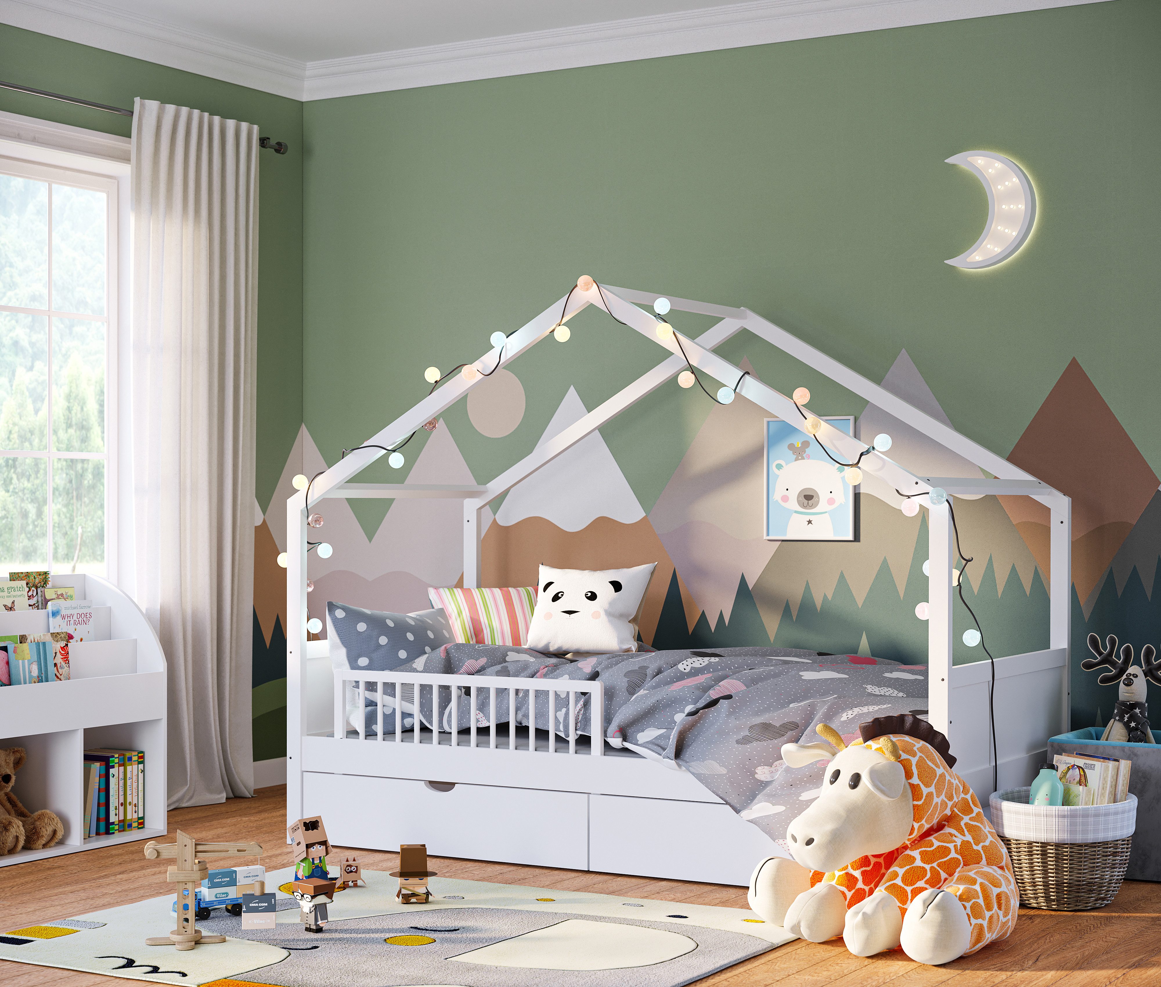 Bellabino Bettschutzgitter Yuna einfach klappbar und vormontiert (weiß, 90 cm), Rausfallschutz fürs Babybett