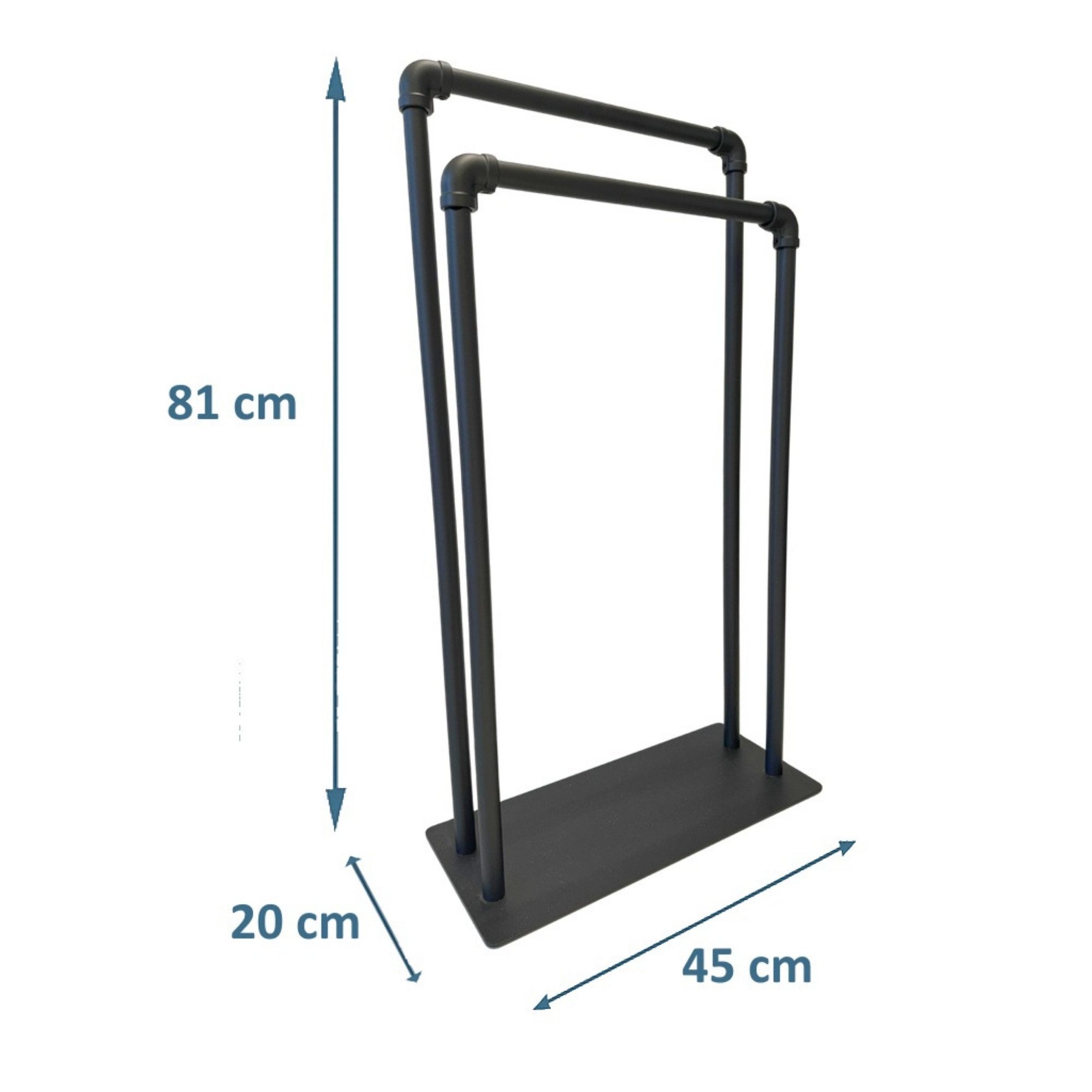 Libaro Handtuchständer freistehend mit 2 Armen PALERMO ohne Bohren fürs Badezimmer, Handtuchhalter stehend schwarz matt, 2 Handtuch-Stangen