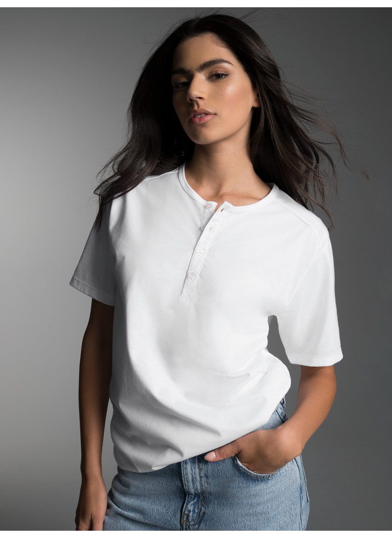 Trigema T-Shirt TRIGEMA T-Shirt mit Knopfleiste DELUXE Baumwolle (1-tlg)