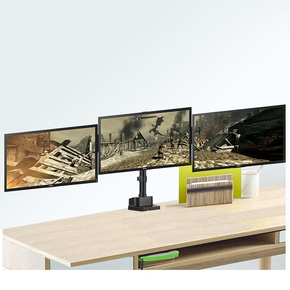 Maclean Monitor-Halterung MC-811 3-fach Monitorhalterung Tisch 17–27 Zoll, (bis 27,00 Zoll, Gasfeder, bis 21 kg, VESA 75x75/100x100, ergonomisch)