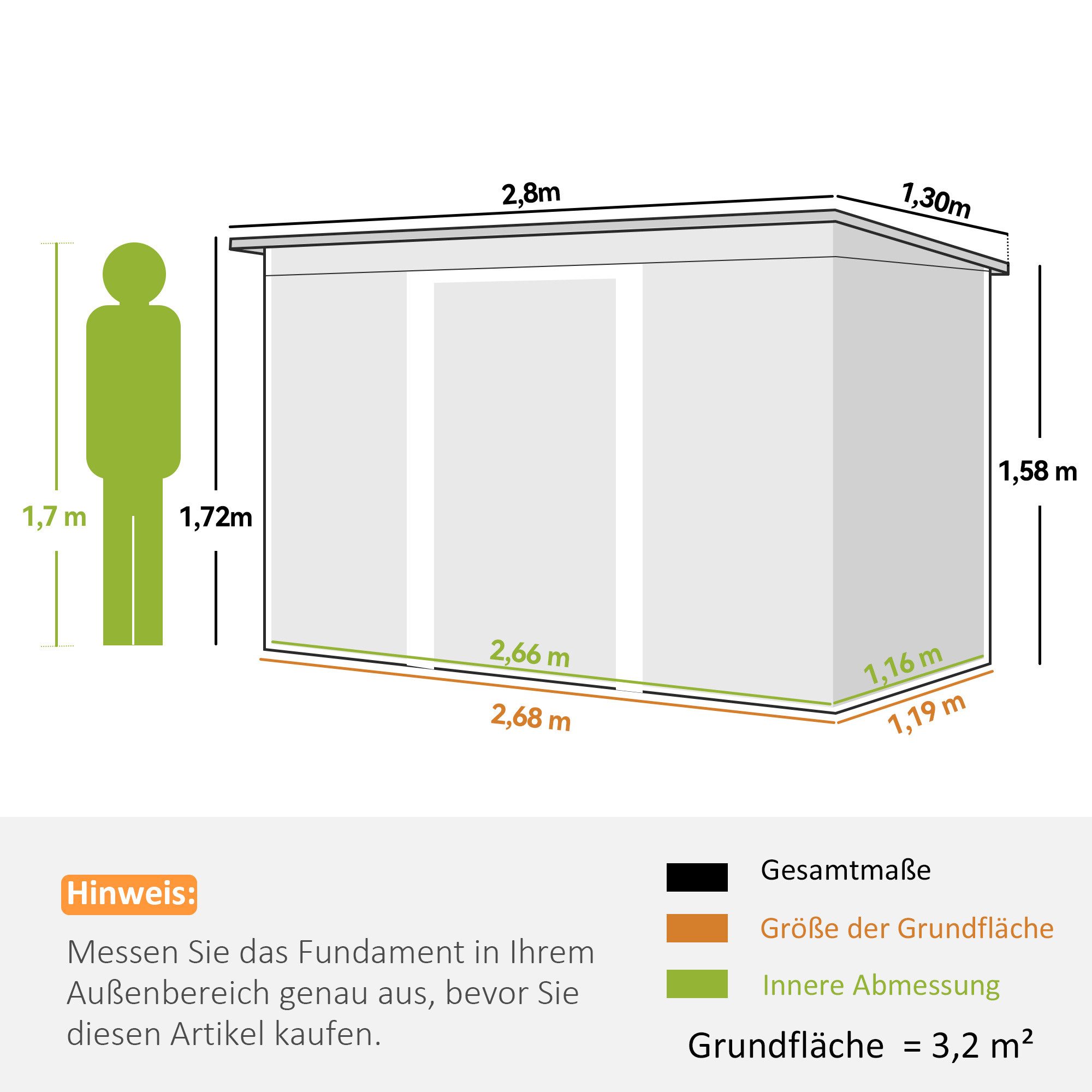 Outsunny Gerätehaus Gartenhaus mit Schiebetür, Fenster, Stahl, BxT: 280x130 cm, (Schuppen, 1 St., Geräteschuppen), für Garten, Dunkelgrün