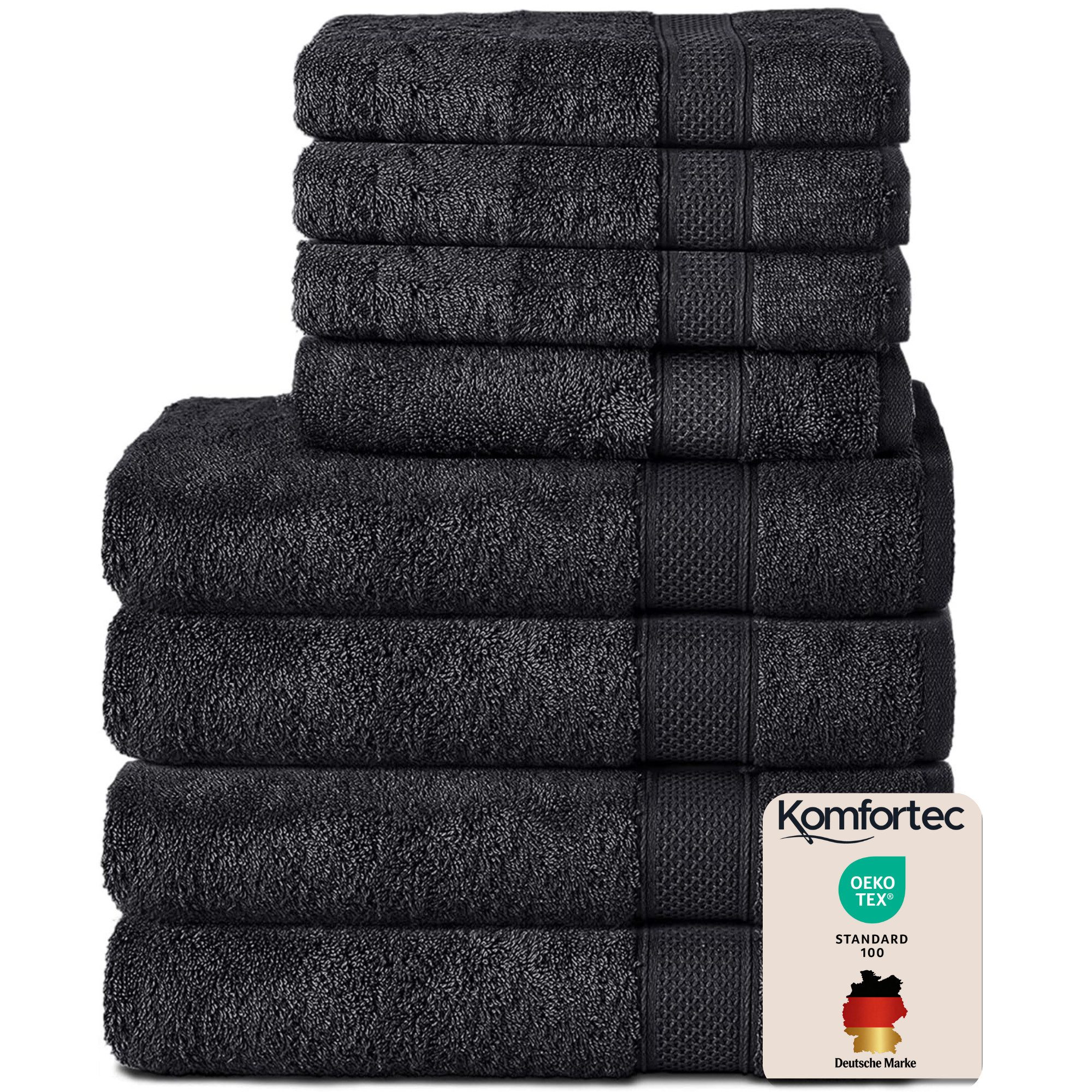 Set Van 8 Handdoeken Van 100% Katoen, 4 Badhanddoeken 70x140 En 4 Handdoeken 50x100 Cm Badstof Zacht Handdoek Groot Zwart