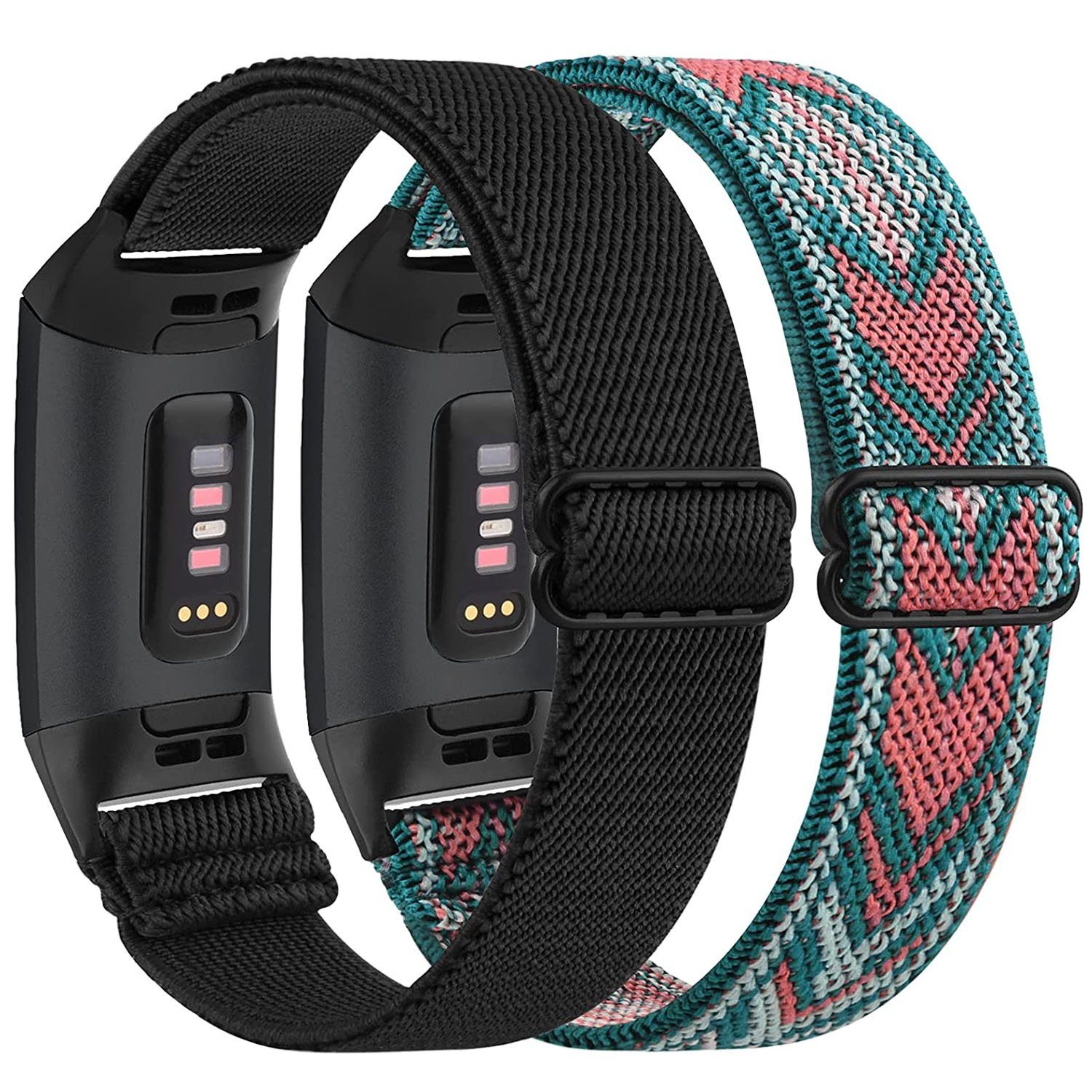 zggzerg Uhrenarmband 2 Stück Elastische Armband Kompatibel für Fitbit Charge Schwarz+Grüner pfeil