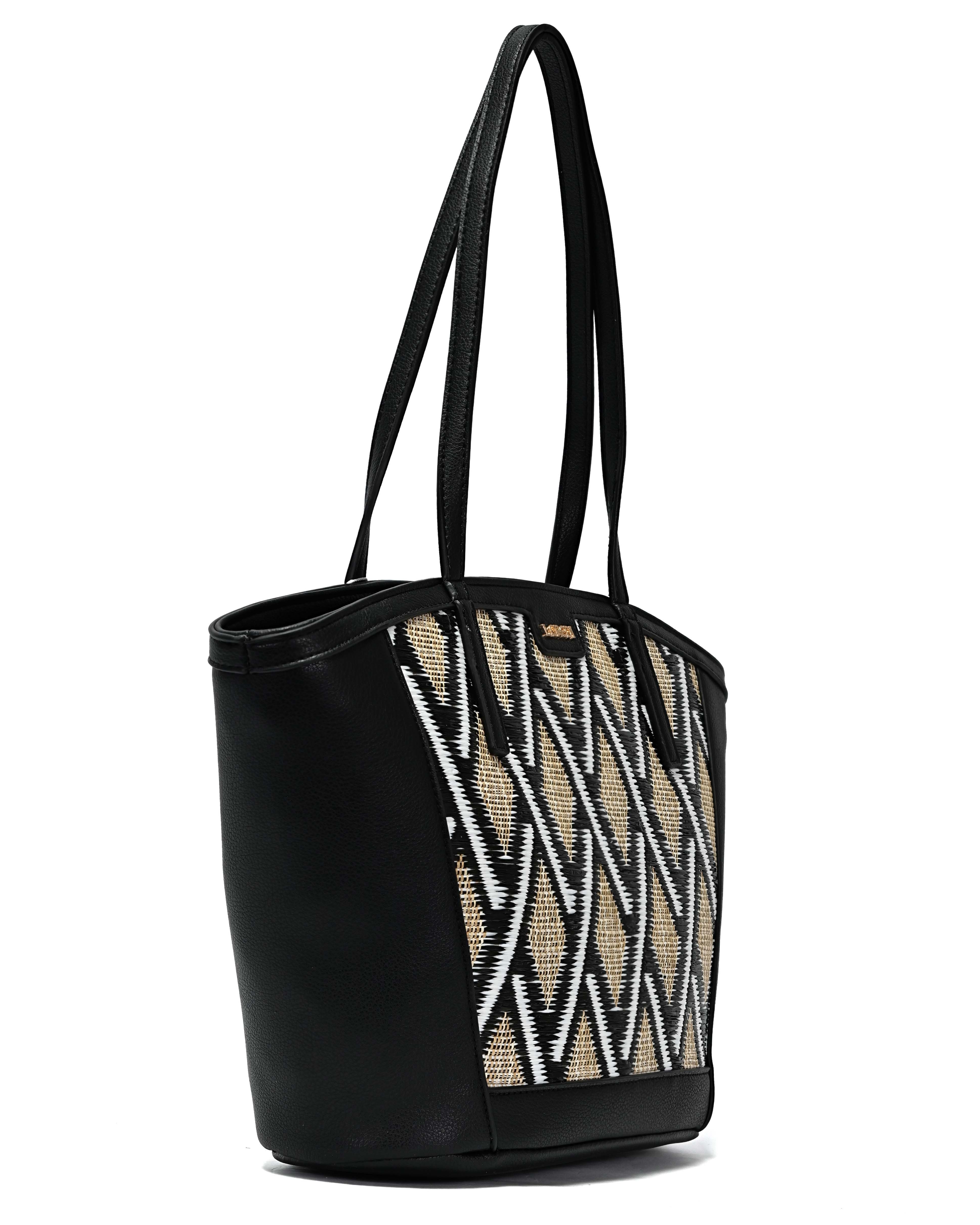 L. CREDI Shopper L.CREDI-Damen-Shopper-REGINA schwarz-beige, geräumiges Hauptfach