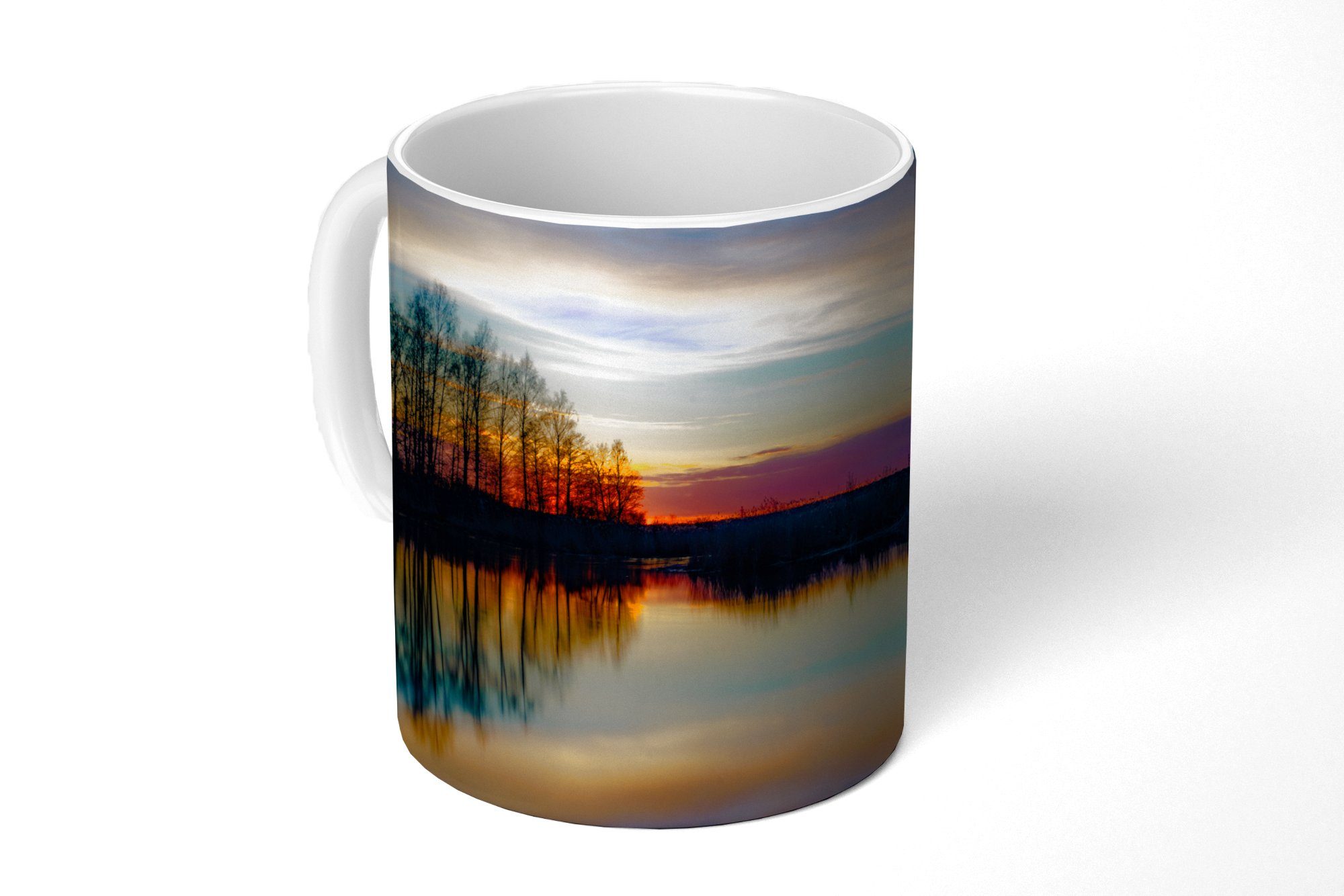 MuchoWow Tasse Wasser - See - Bäume - Sonnenuntergang - Natur, Keramik, Kaffeetassen, Teetasse, Becher, Teetasse, Geschenk