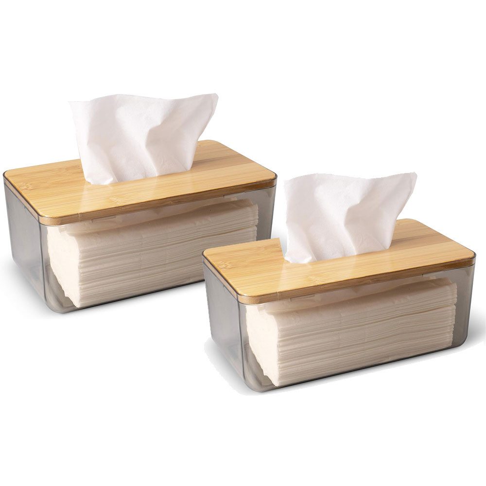 Papiertuchbox Papiertuchbox Transparente Tücherbox mit Bambus-Deckel 2 Stück