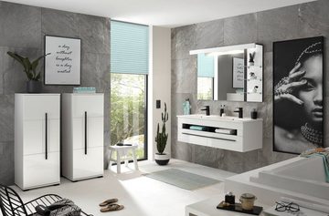 Furn.Design Badmöbel-Set Design-D, (Komplett-Set in weiß Hochglanz, 5-teilig mit Doppelwaschtisch), mit Beleuchtung und Waschbecken