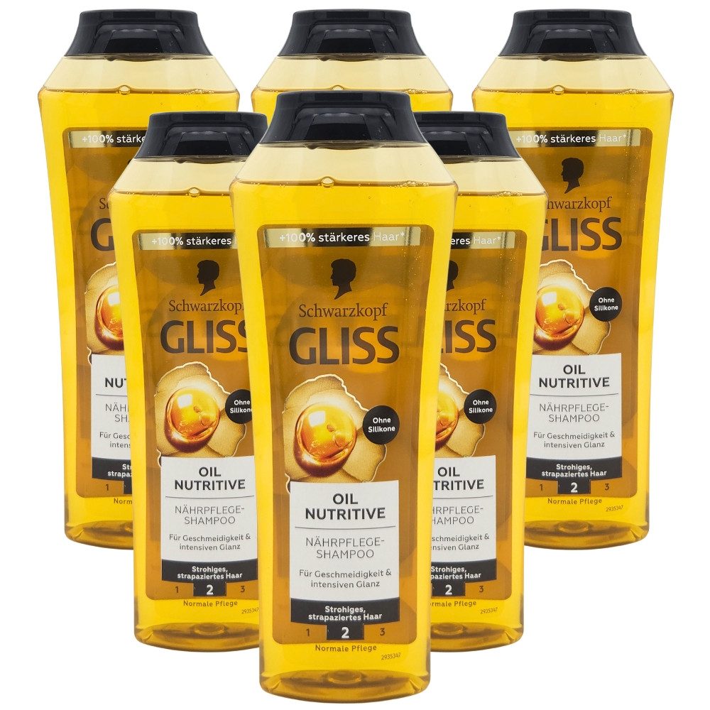 3 X Gliss Kur Shampoo Oil Nutritive – Für Langes, Splissanfälliges Haar, Je 250 Ml