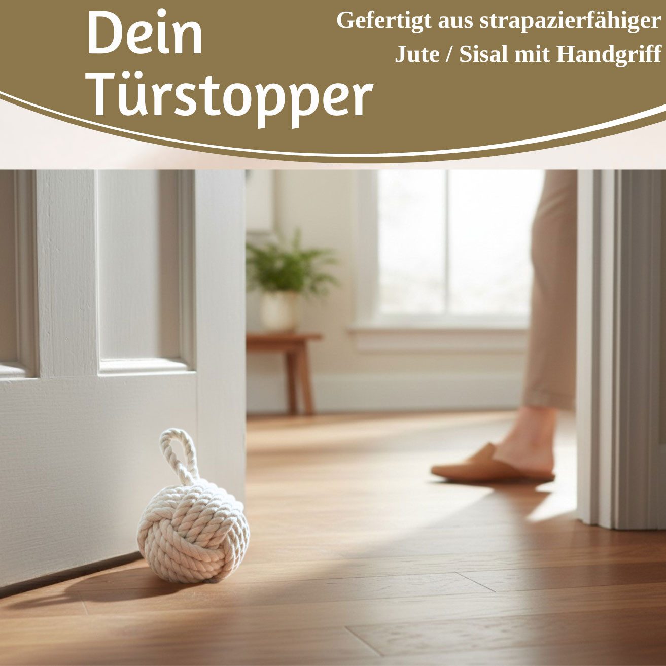 LS-LebenStil Bodentürstopper Boden Türstopper Malmö 23cm Weiß 1,3kg Jute Knoten Tragegriff Türpuffe (Handgearbeitet Bodenstopper Türpuffer Türhalter Türsack Tür – Bild 4 von 5