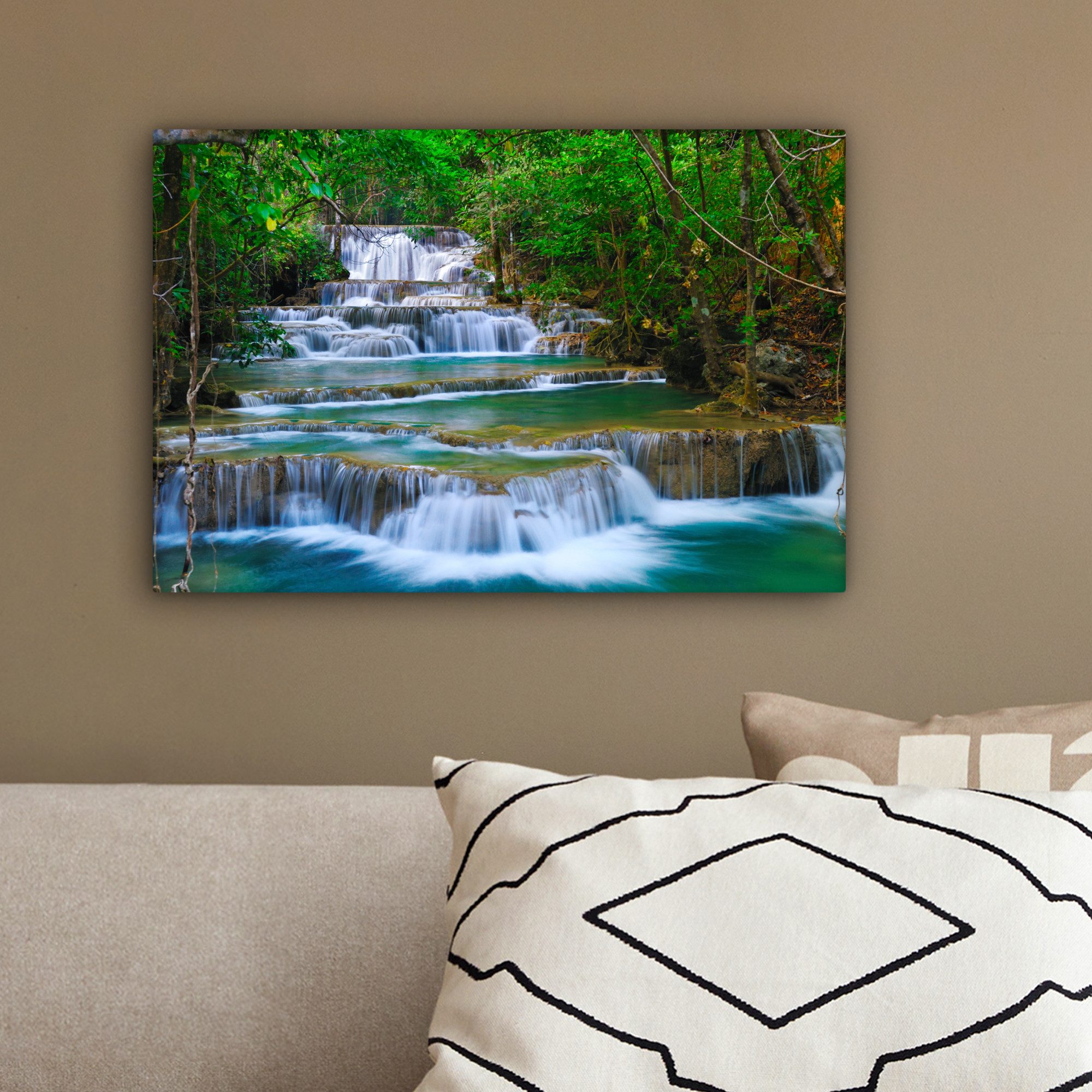 OneMillionCanvasses® Leinwandbild Wasserfall - Bäume - Natur - Dschungel, Fotodruck (1 St), Leinwand Canvas Wandbild, Wanddekoration 20x30 cm – Bild 4 von 5