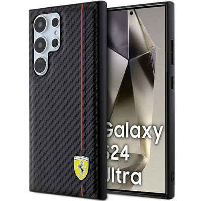 Ferrari Handyhülle Case Galaxy S24 Ultra Carbon-Look schwarz Logo Metall 6,8 Zoll, Kantenschutz