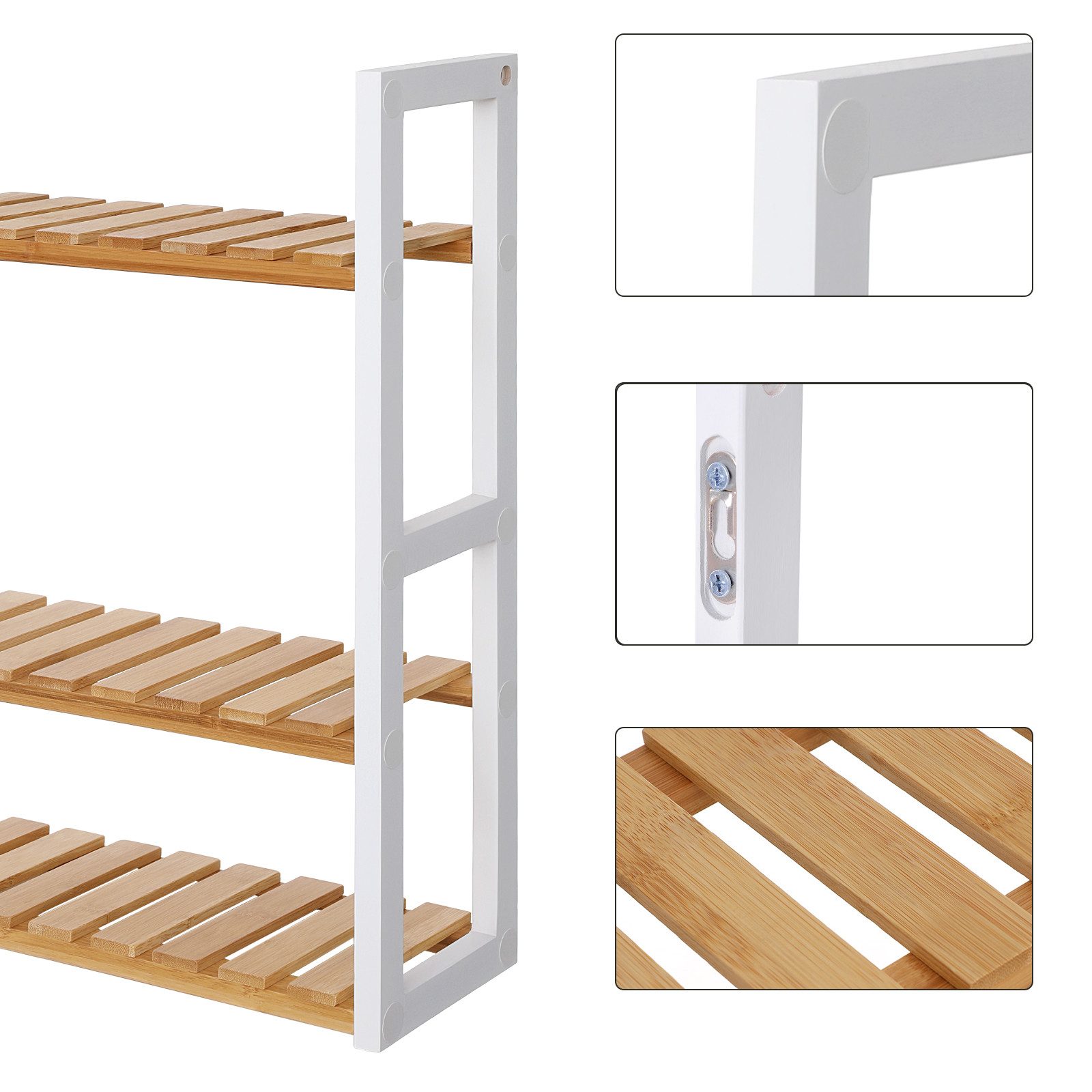 SONGMICS Badregal Badregal Badezimmerregal mit 3 verstellbaren Ablagen, 60 x 15 x 54 cm, für Wohnzimmer, Flur, freistehend, Wandmontage, Natur – Bild 5 von 5