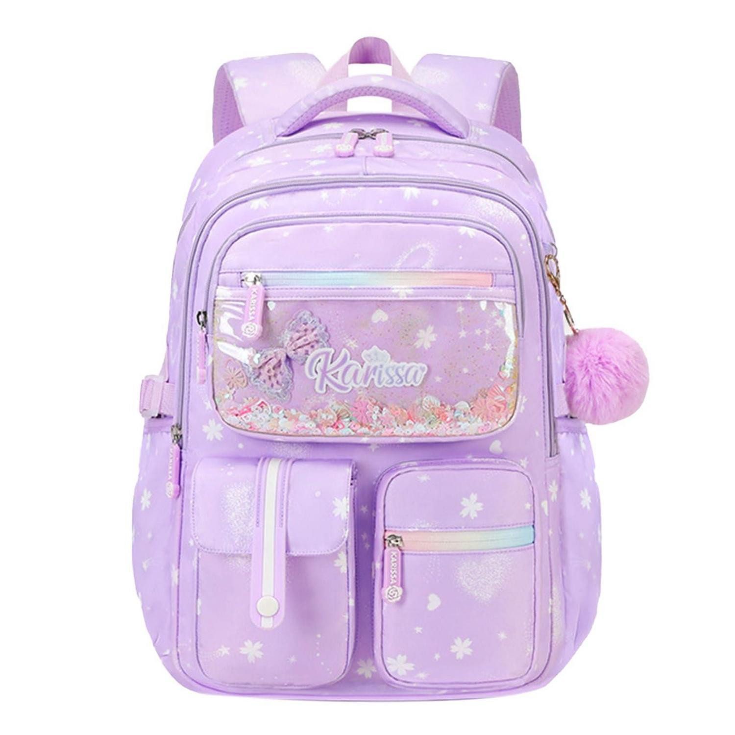LuxusKollektion Schulrucksack Mädchenrucksack Lila Glänzend mit Anhänger