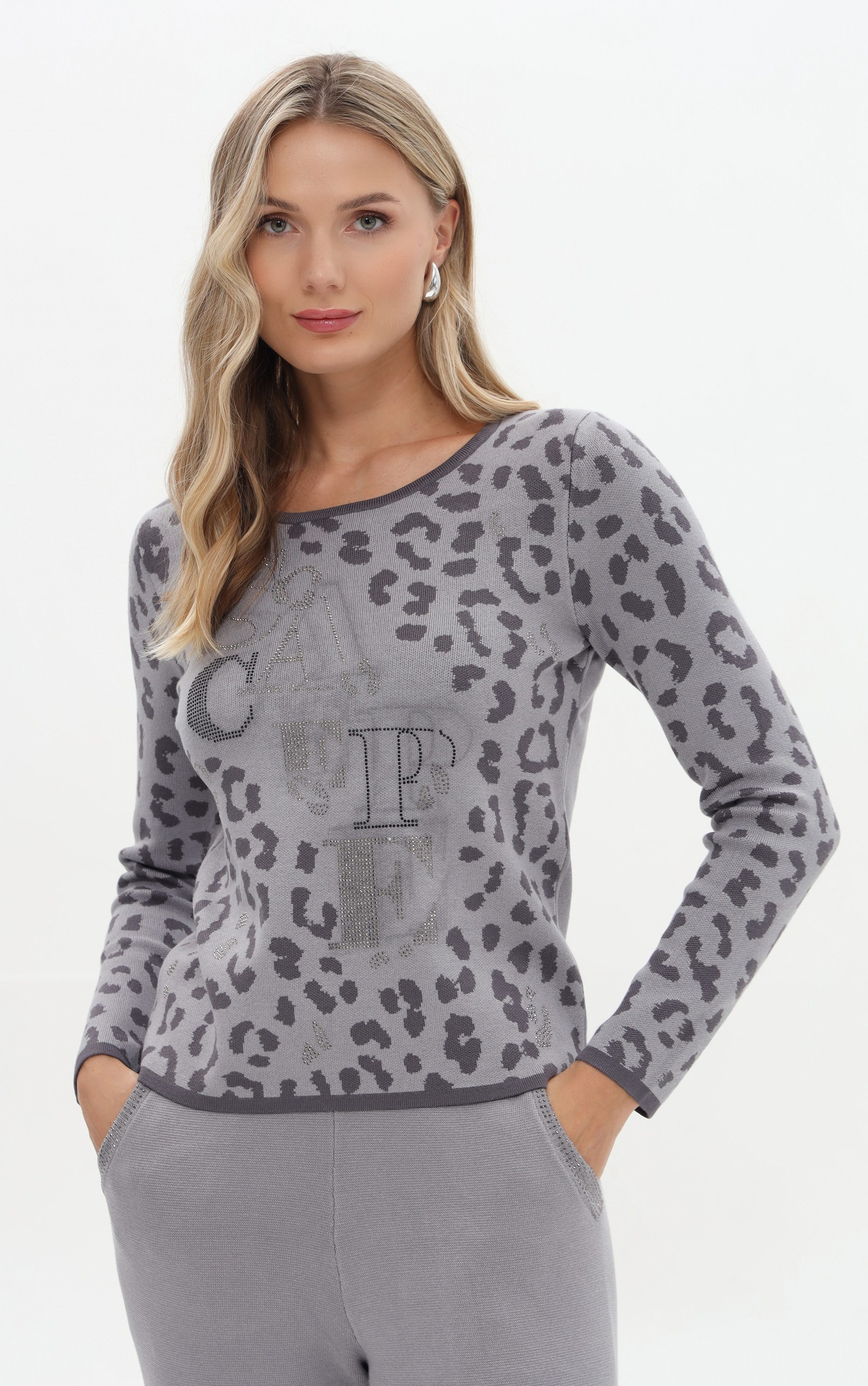 Passioni Strickpullover Pullover mit Leoprint und günstig online kaufen