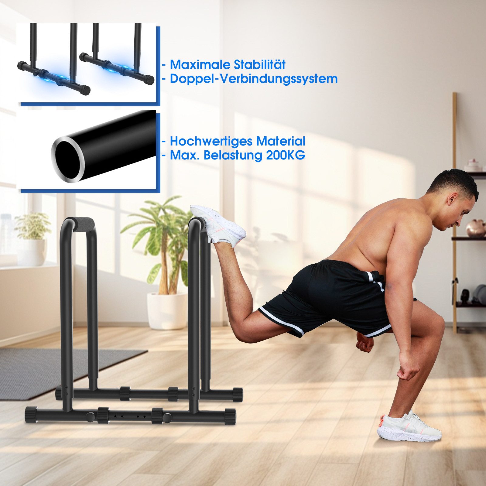 DH FitLife Liegestützgriffe Dip Barren Bars (Dip Station, Max. Belastung 500 KG, Kraftstation Fitnessgerät für Zuhause, Parallettes Calisthenics Training Equipment), Krafttraining 80-100 cm individuell verstellbar