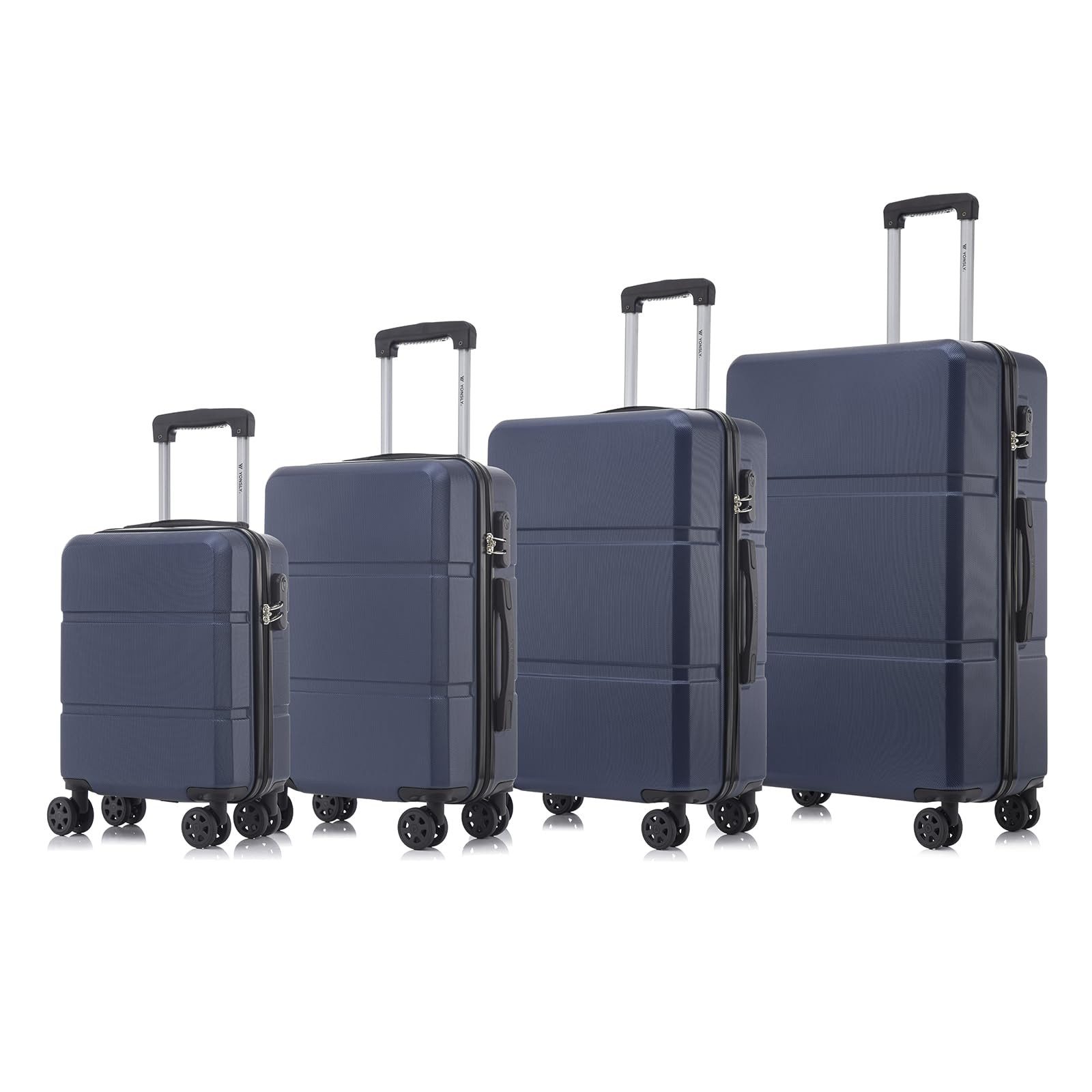 yonsly Trolleyset Koffer Set 4-tlg, Trolley Reisekoffer mit 4x 360° Rollen, 4 Rollen, (4 tlg., Hartschalen Koffer Set S/M/L/XL), Zahlenschloss, Weicher Gummigriff