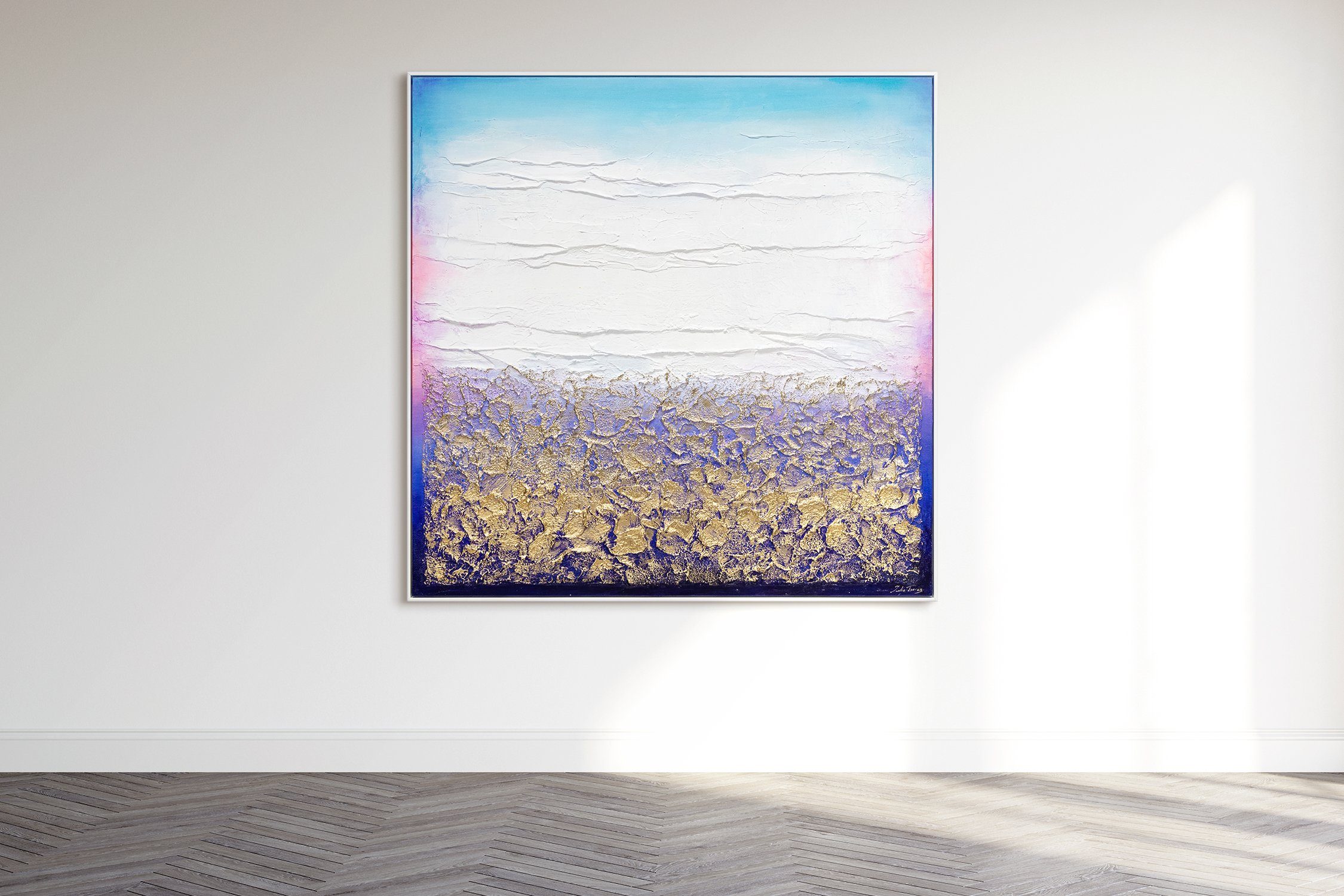 YS-Art Gemälde Seelichter, Abstraktion, auf Leinwand Meer Regenbogen Gold Abstraktes Handgemalt Bild