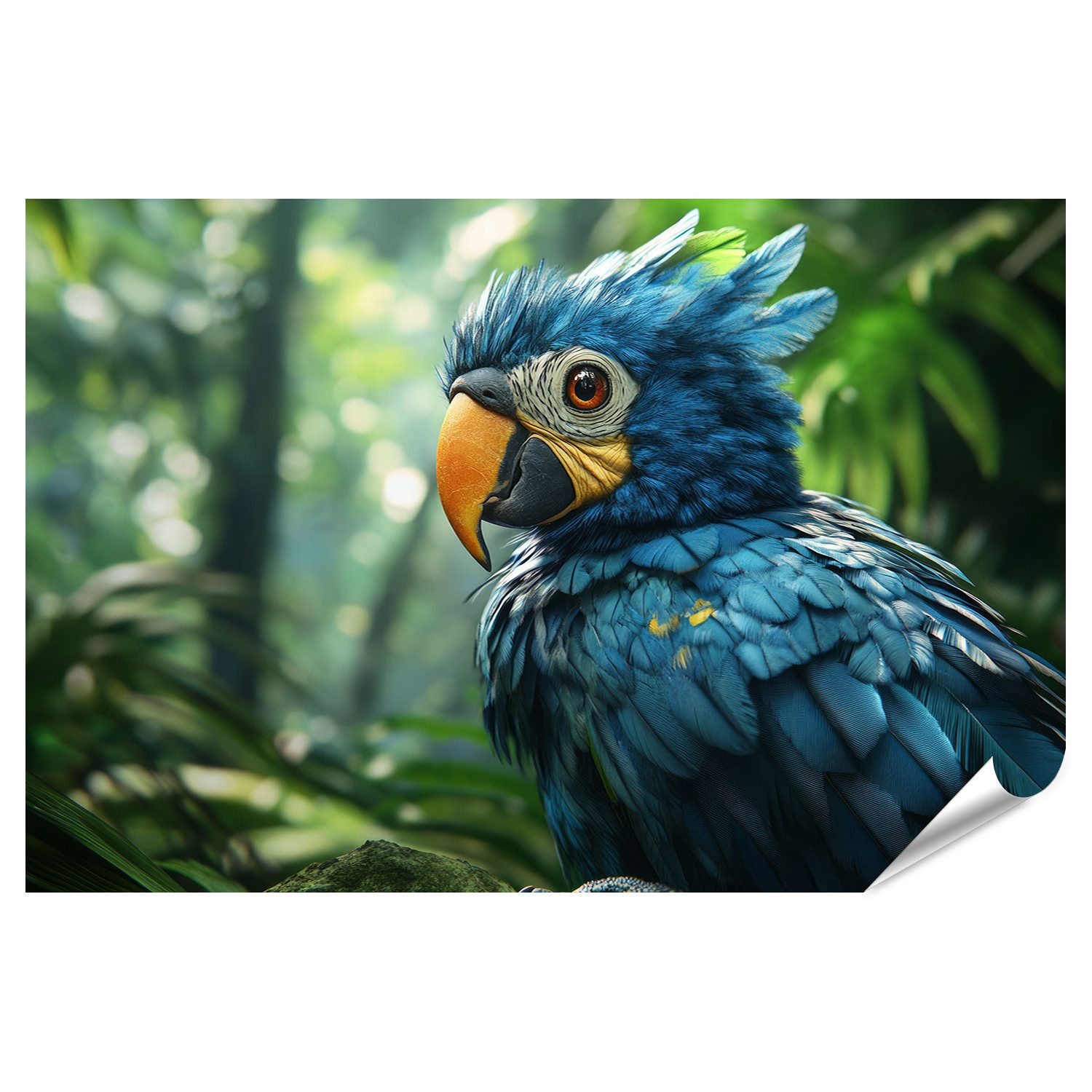 islandburner Poster, Blauer Papagei im grünen Dschungel