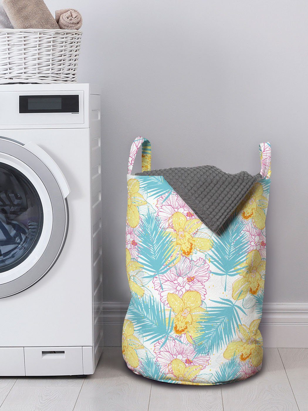 Abakuhaus Wäschesäckchen Wäschekorb mit Griffen Waschsalons, Orchideen Kordelzugverschluss Blumen Farbe Spots mit für