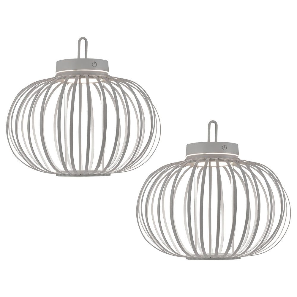 JUST LIGHT Außen-Tischleuchte, LED-Leuchtmittel fest verbaut, Warmweiß, LED Tischleuchte Pendellampe Akku Bambus greige USB Touchdimmer 2x