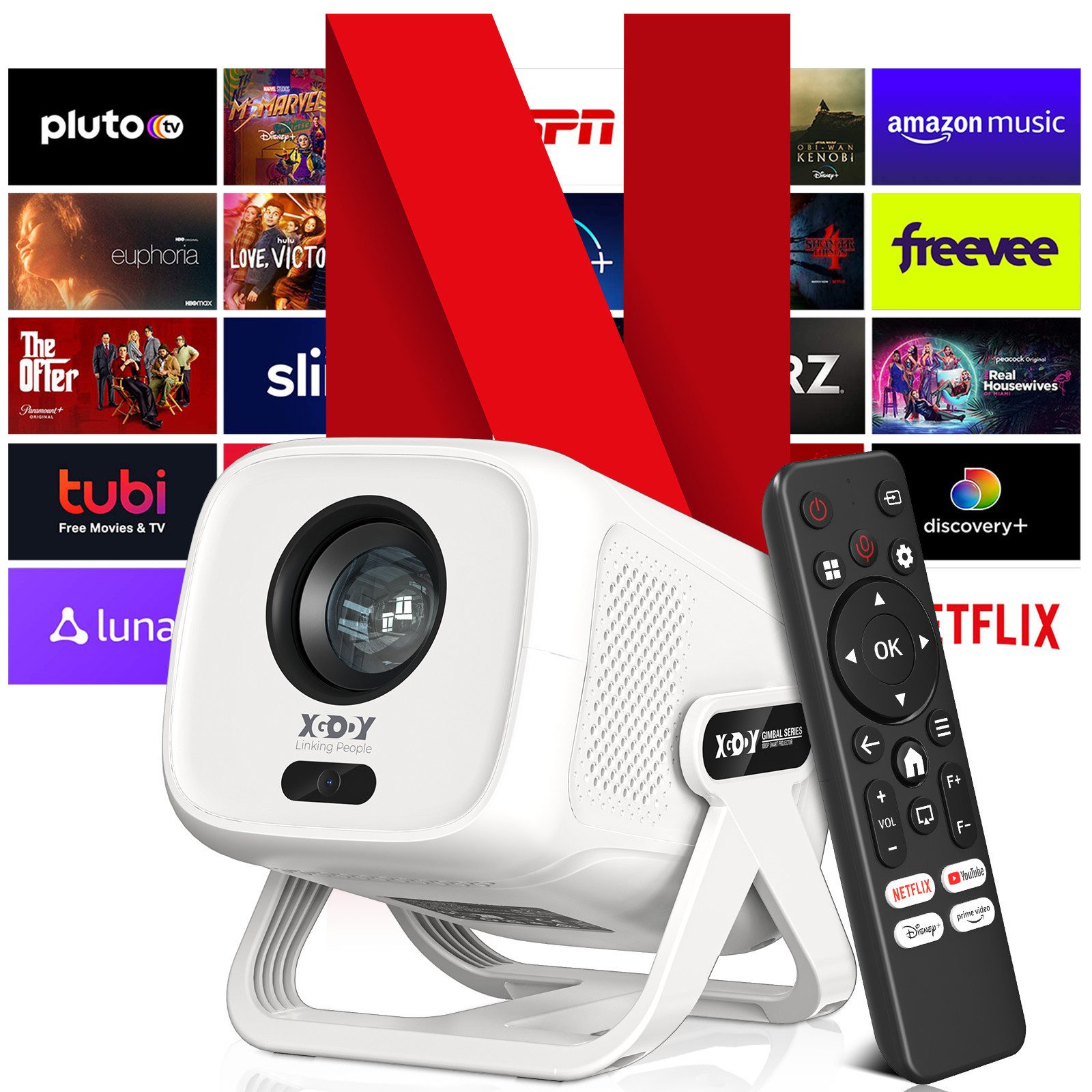 XGODY 450ANSI 5G WiFi Bluetooth 4K Beamer whale tv Smart System Beamer (18000 lm, 1500:1, 1920 x 1080 px, Google Voice Assistant, Chromecost Built-in, 60-150" Projektgröße)